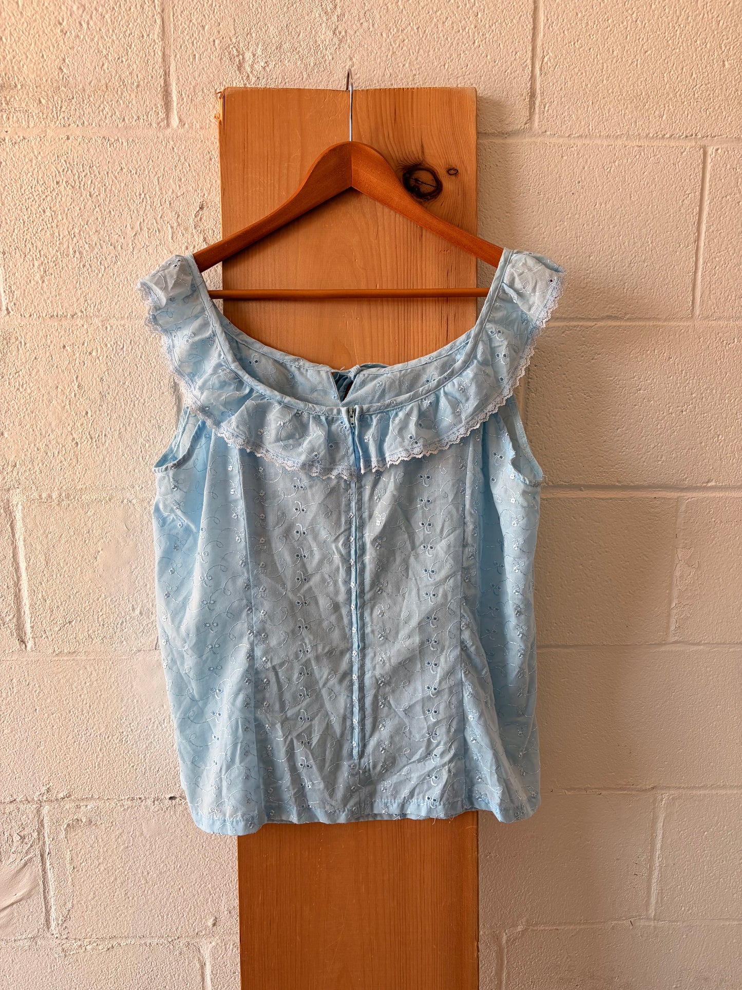 Baby Blue Floral Eyelet Top : L