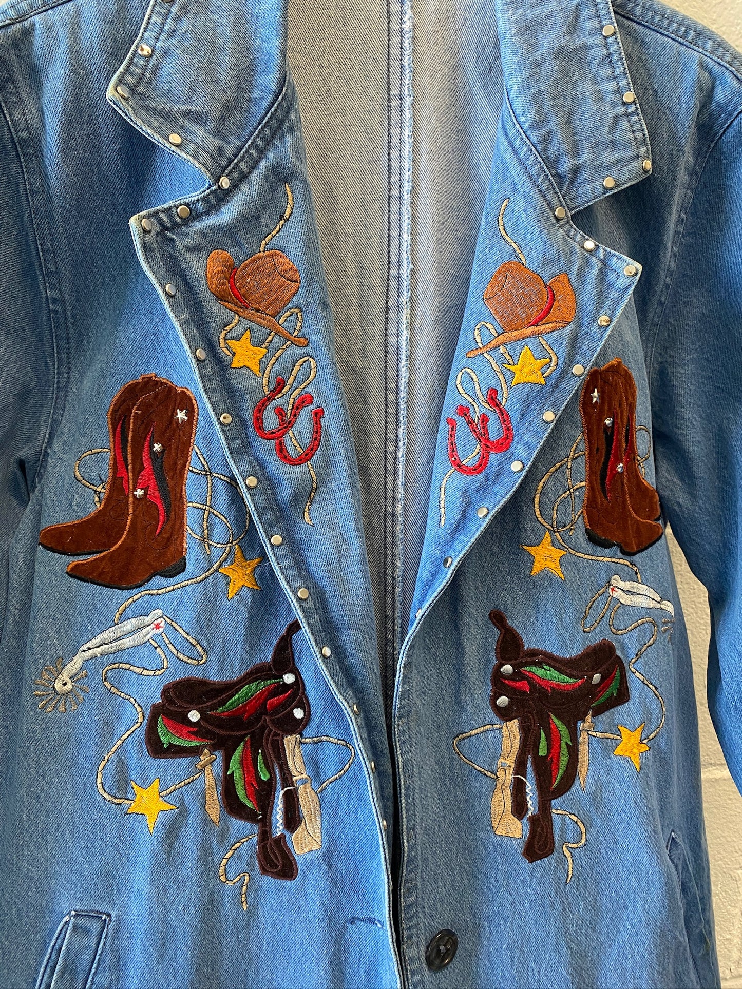 Long Denim Western Jacket : L