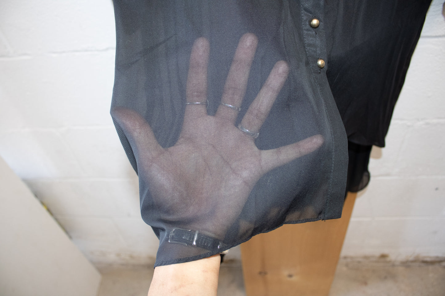 Semi Sheer Black Long Sleeve Top : L