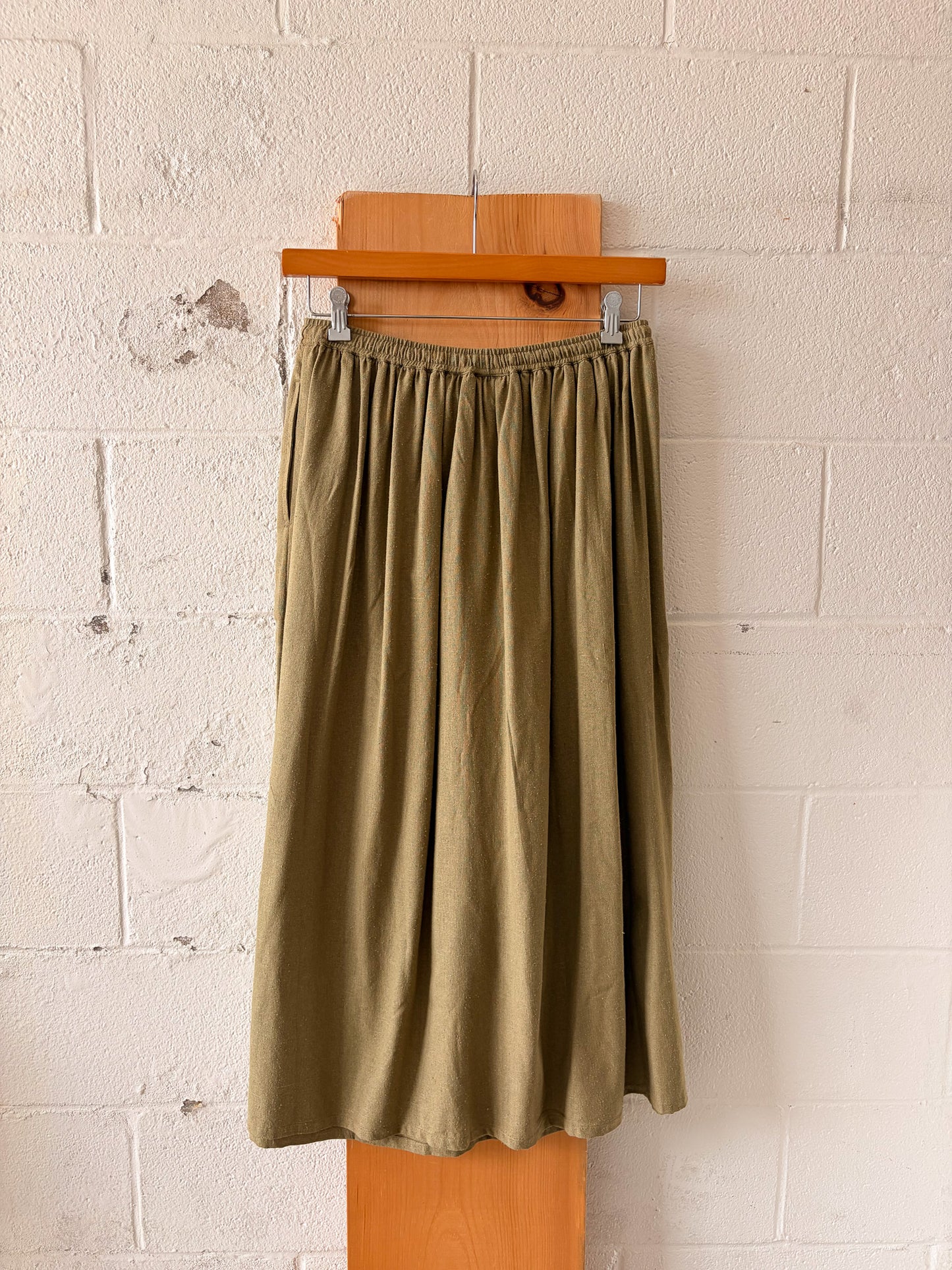 Olive Green Silk Skirt : S