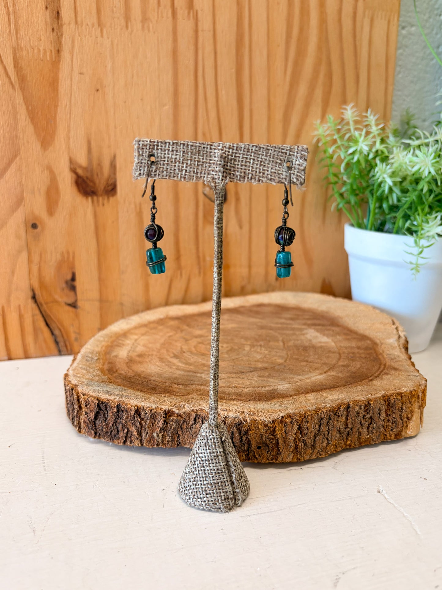 Blue Wire Wrapped Earrings
