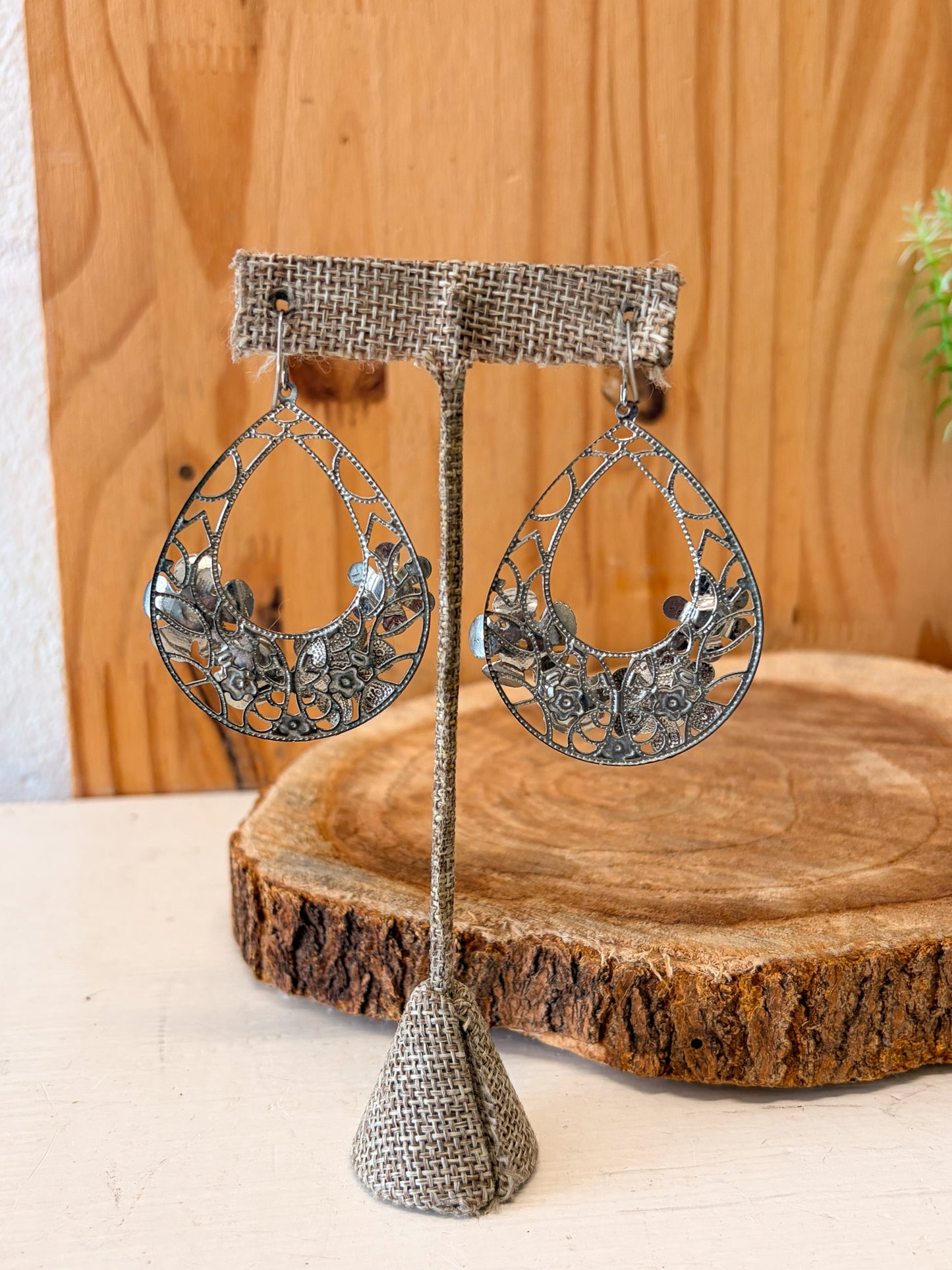 Silver Tone Flower Hoops