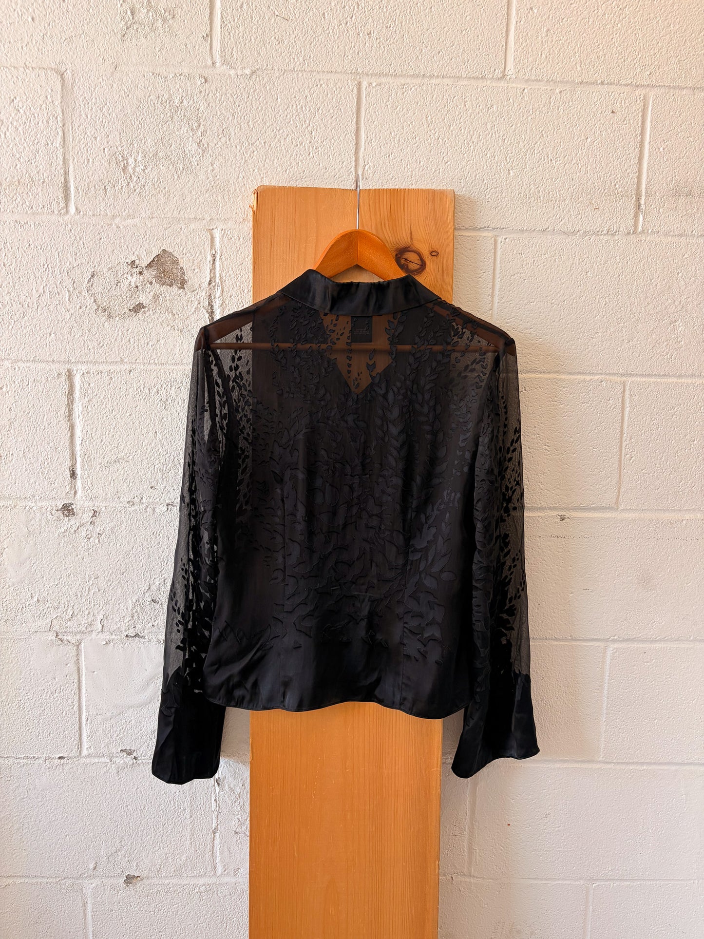 Semi Sheer Black Floral Blouse : M