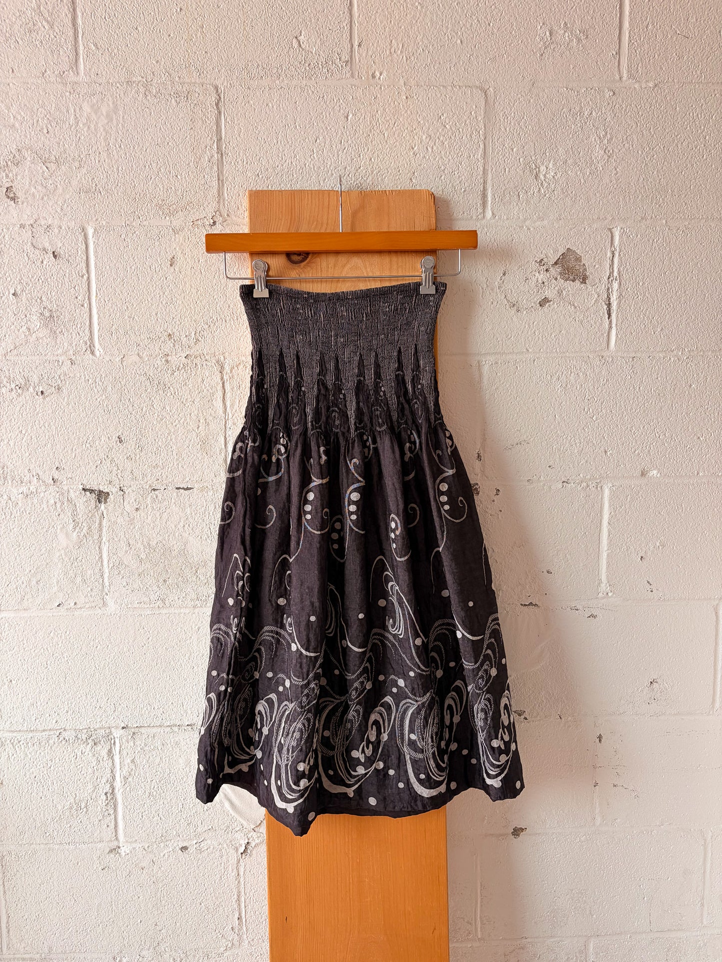 Patterned Gray Strapless Dress : OS
