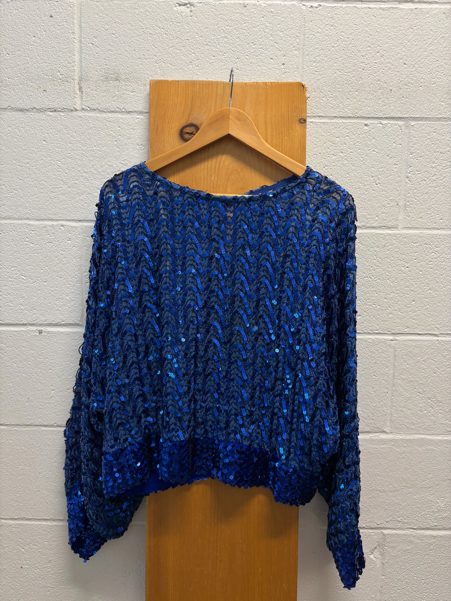 Vtg Blue Sequin Top : M/L