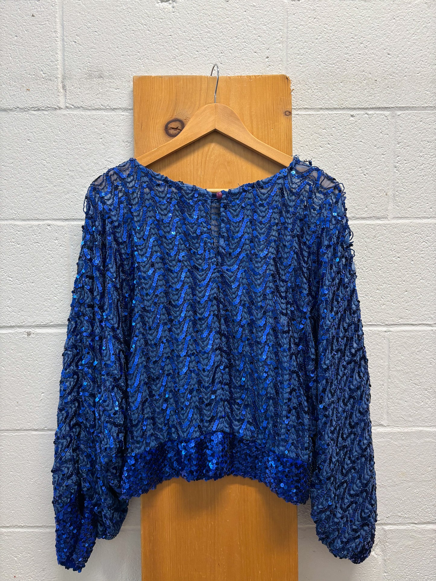 Vtg Blue Sequin Top : M/L