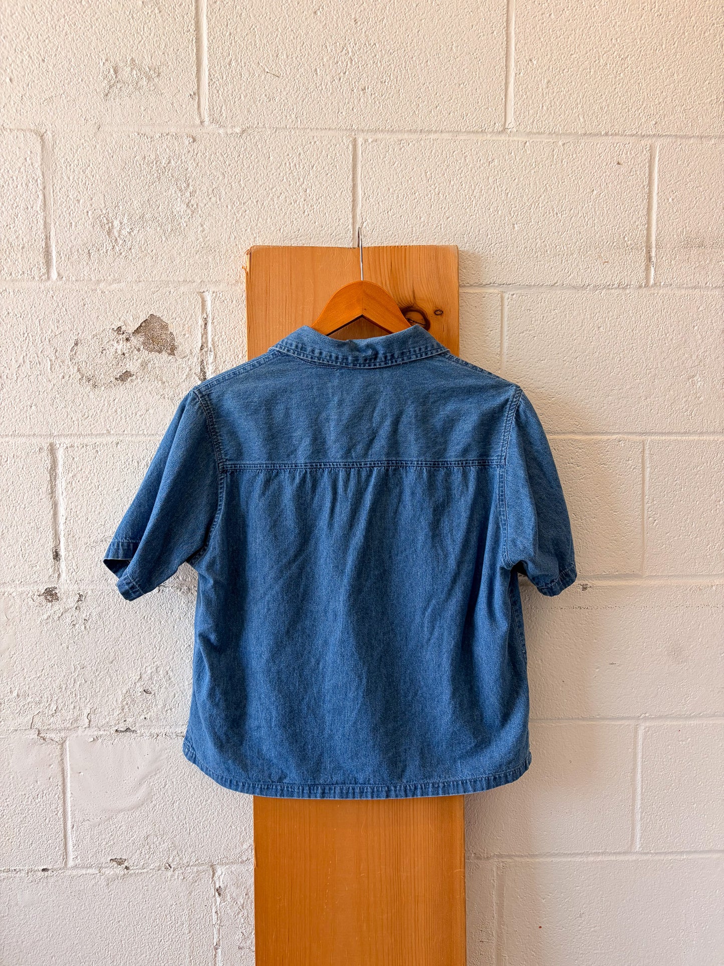 Floral Embroidered Denim Top : M