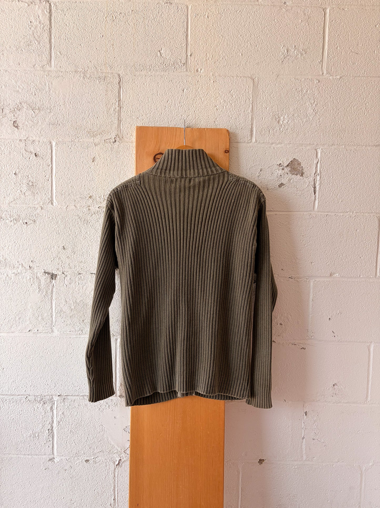 Vtg Ribbed Green Zip Up : M