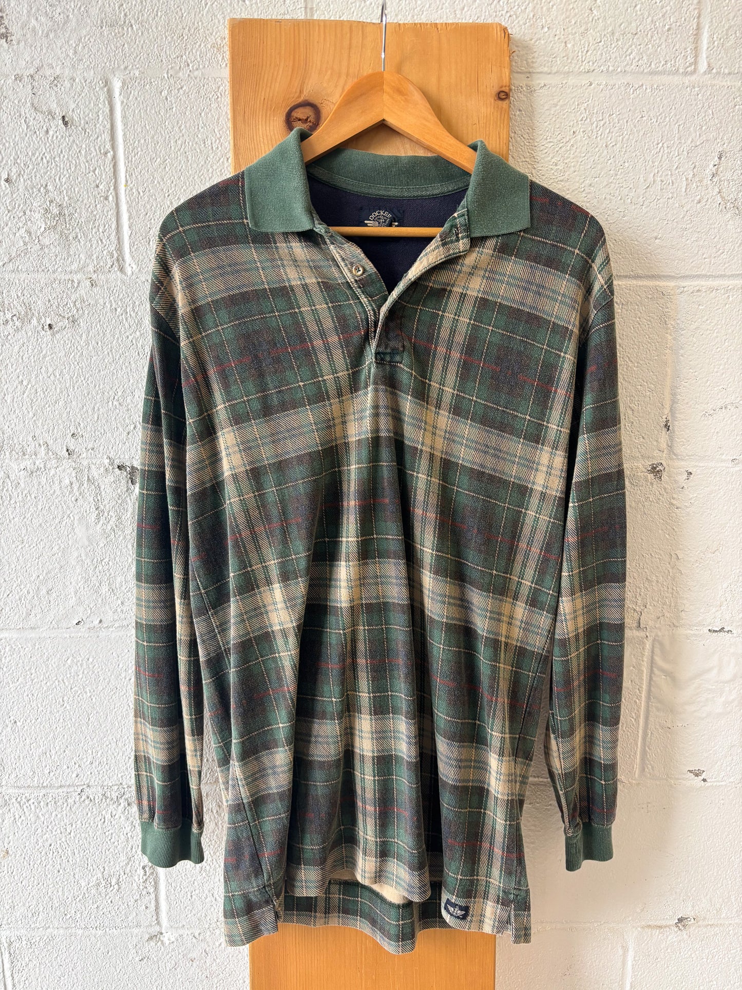 Docker's Plaid Long Sleeve Polo : M