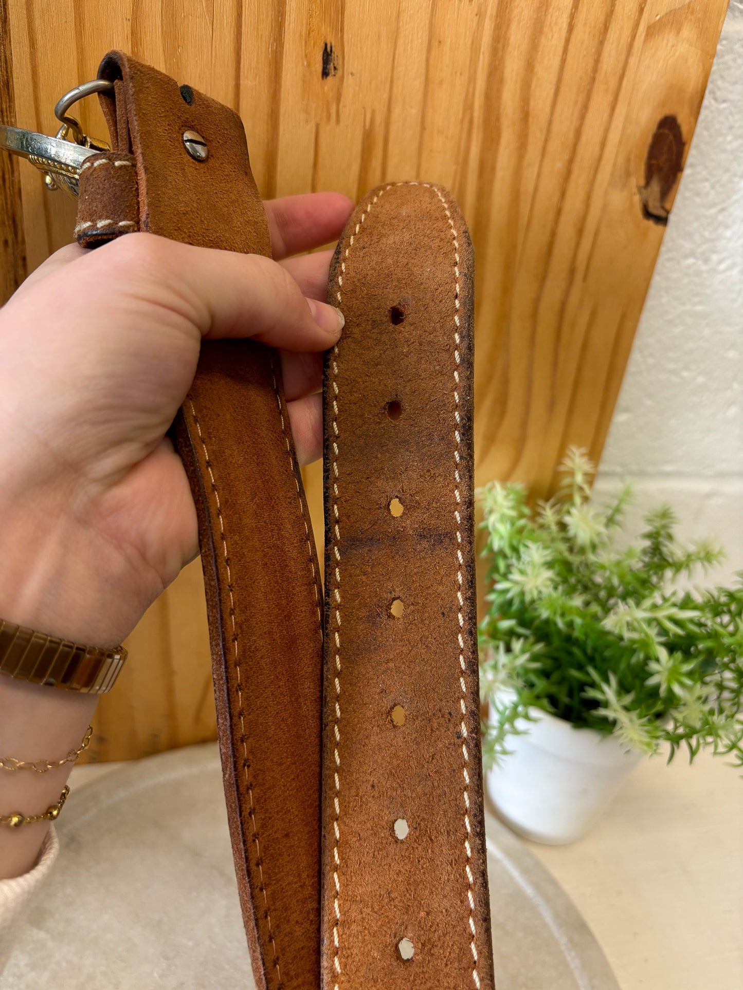 Vtg Made in USA Leather Belt and Buckle