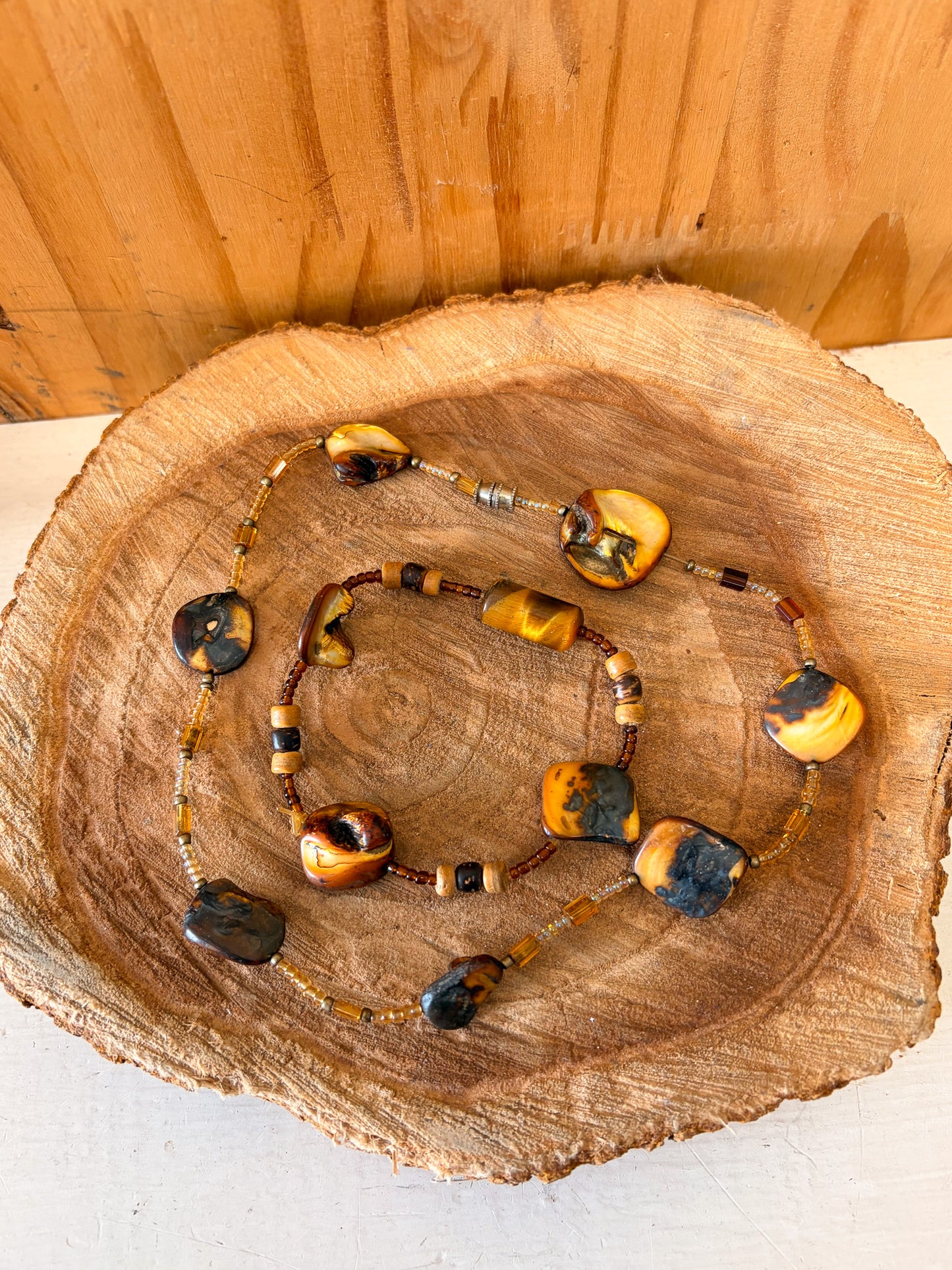 Beaded Amber Necklace & Bracelet Set