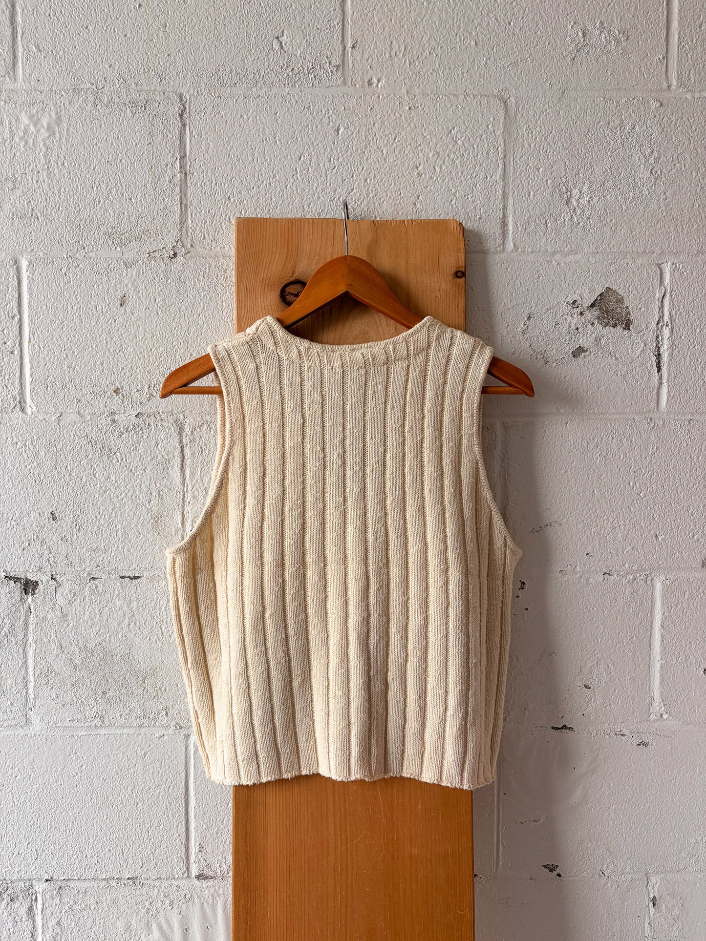 Vtg Cream Sweater Vest : S