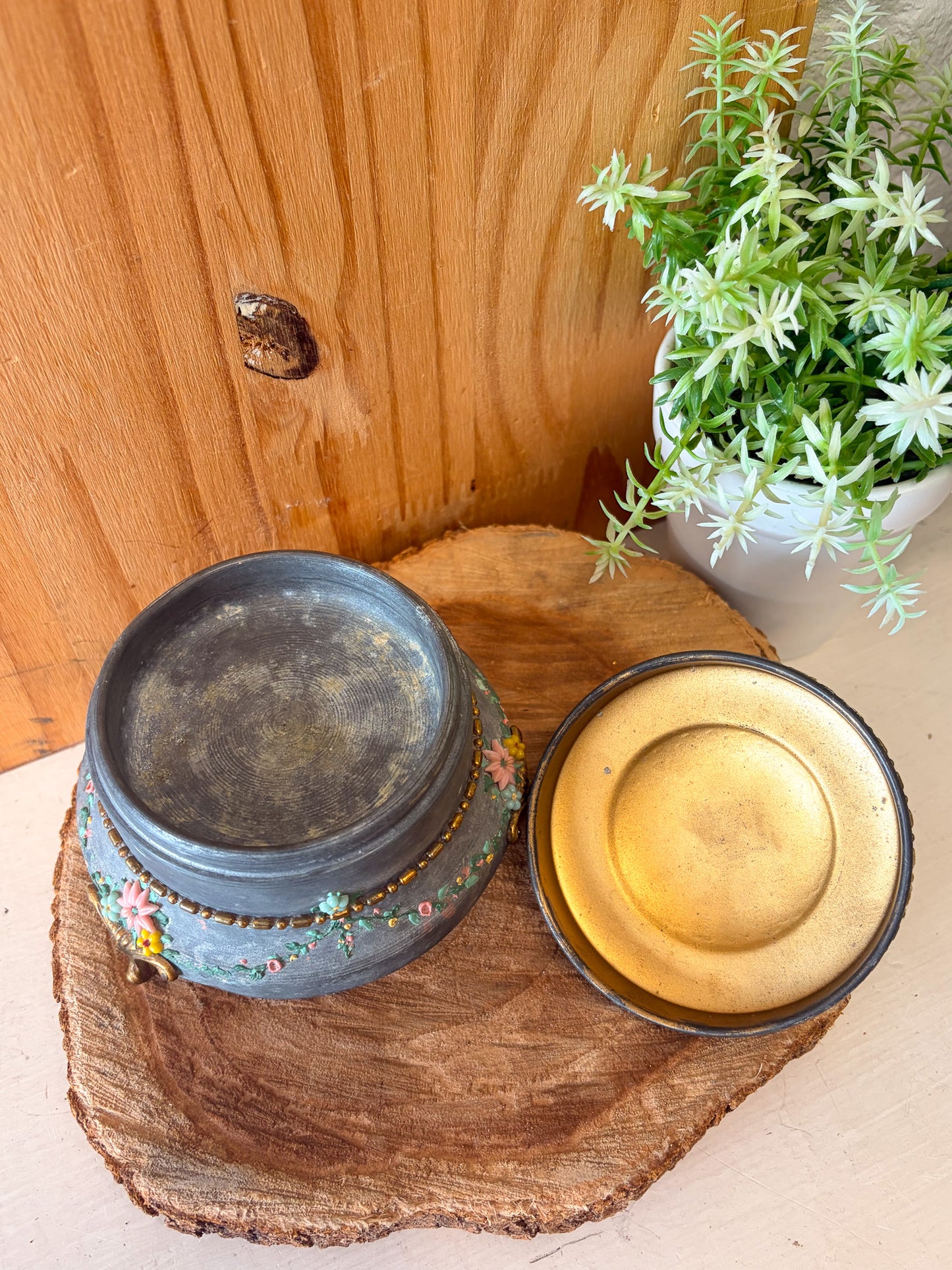 Vtg Footed Floral Trinket Dish (Local Pick Up Only)