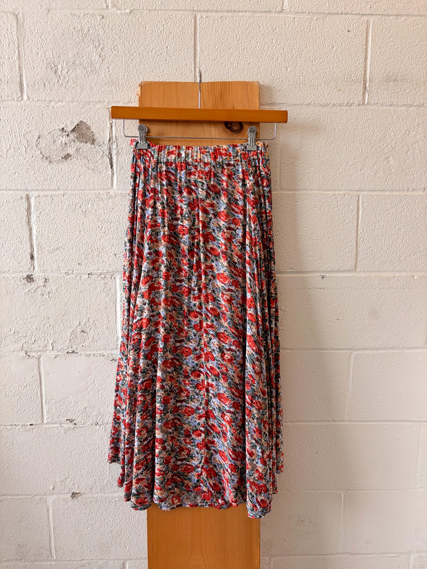 Vtg Bright Floral Button Down Skirt : L