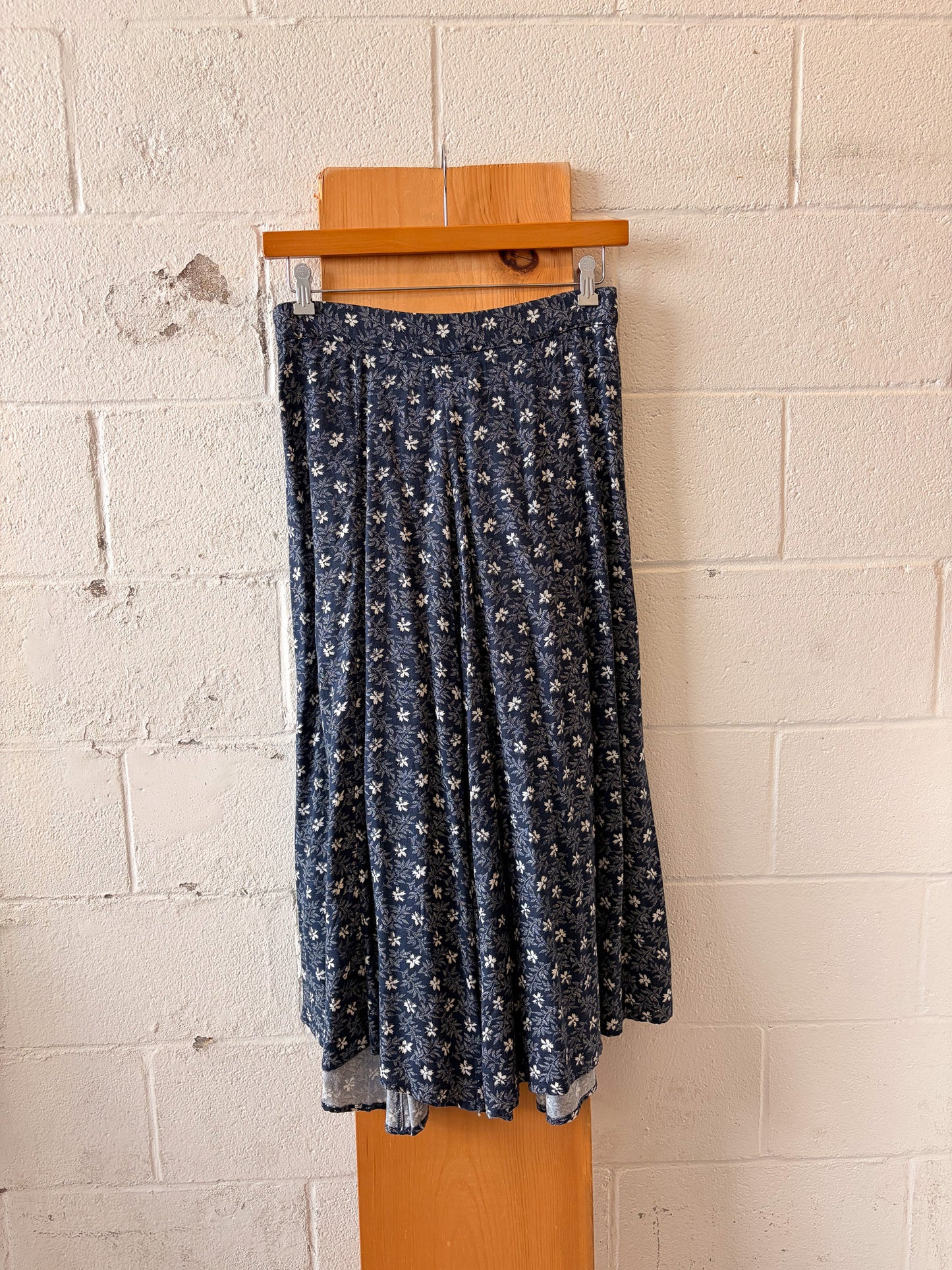 Vtg Floral Blue Button Down Skirt : M