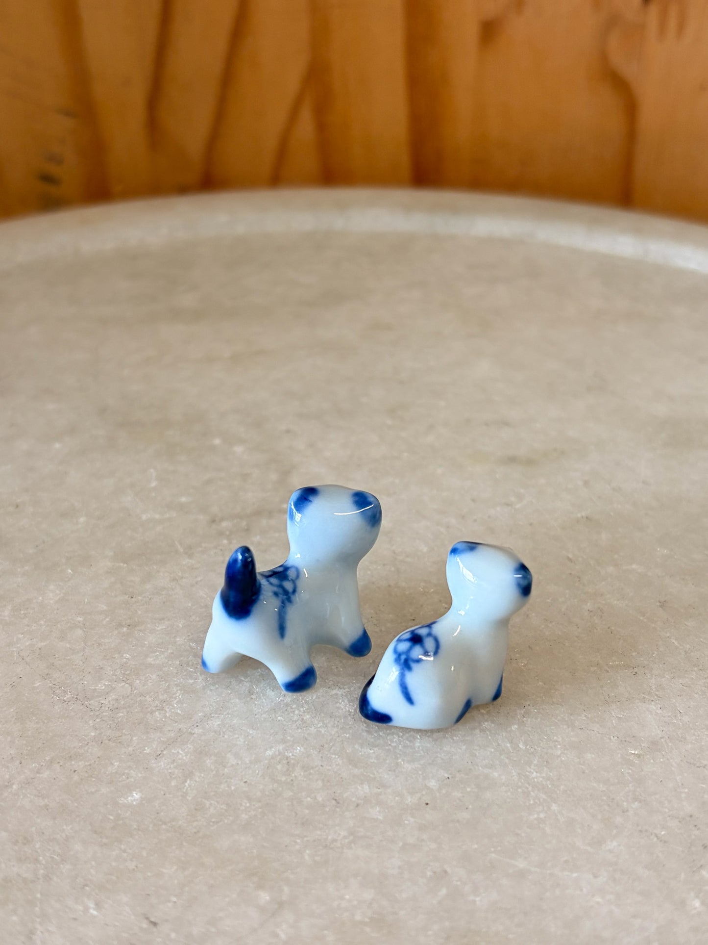 Vtg Pair of Miniature Floral Blue Kitten Figures