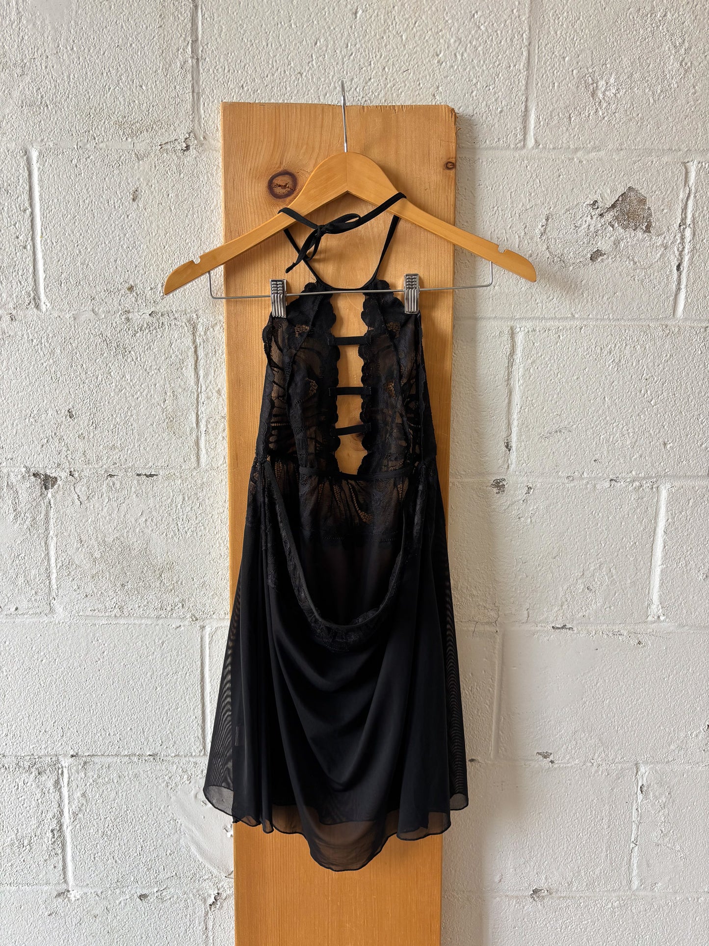 Sheer Black Halter Slip : L