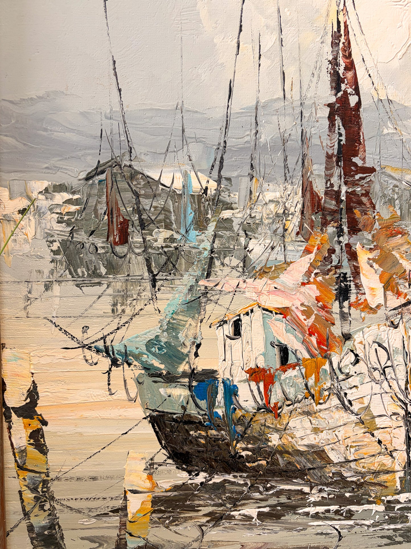 Signed Harbor Scene Oil Painting (Local Pick Up Only)