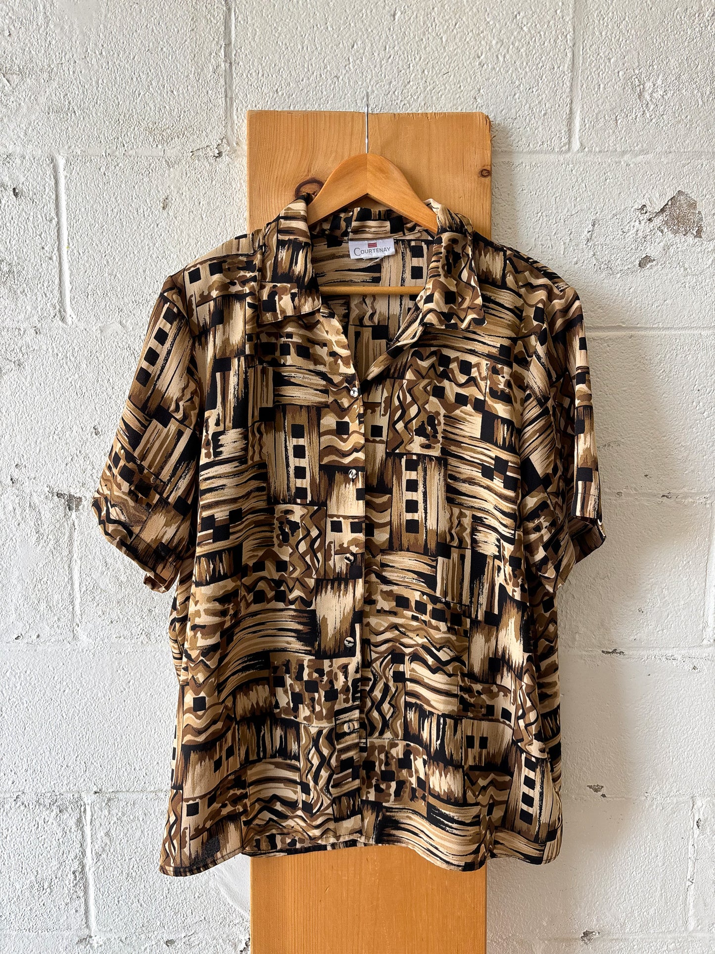 Vtg Abstract Black & Brown Button Up : XL