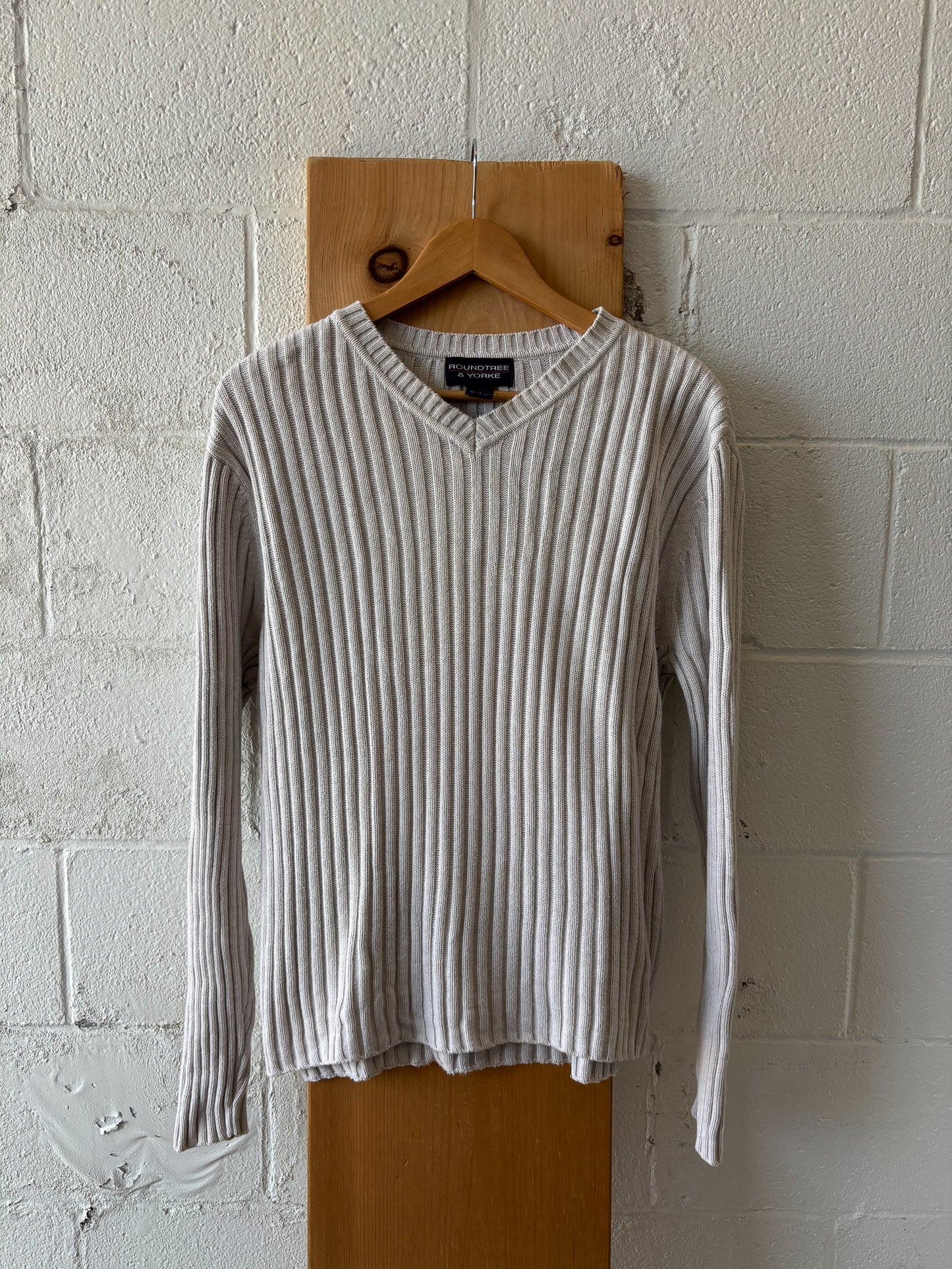 Vtg Ribbed V-Neck Sweater : M