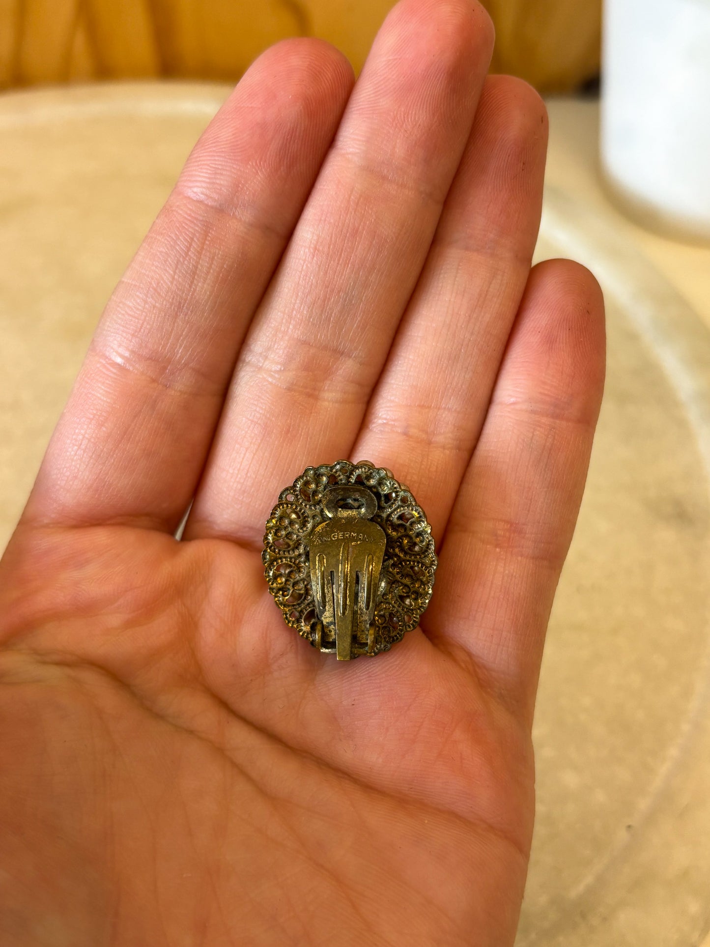 Germany Carved Amber Clip On Earrings