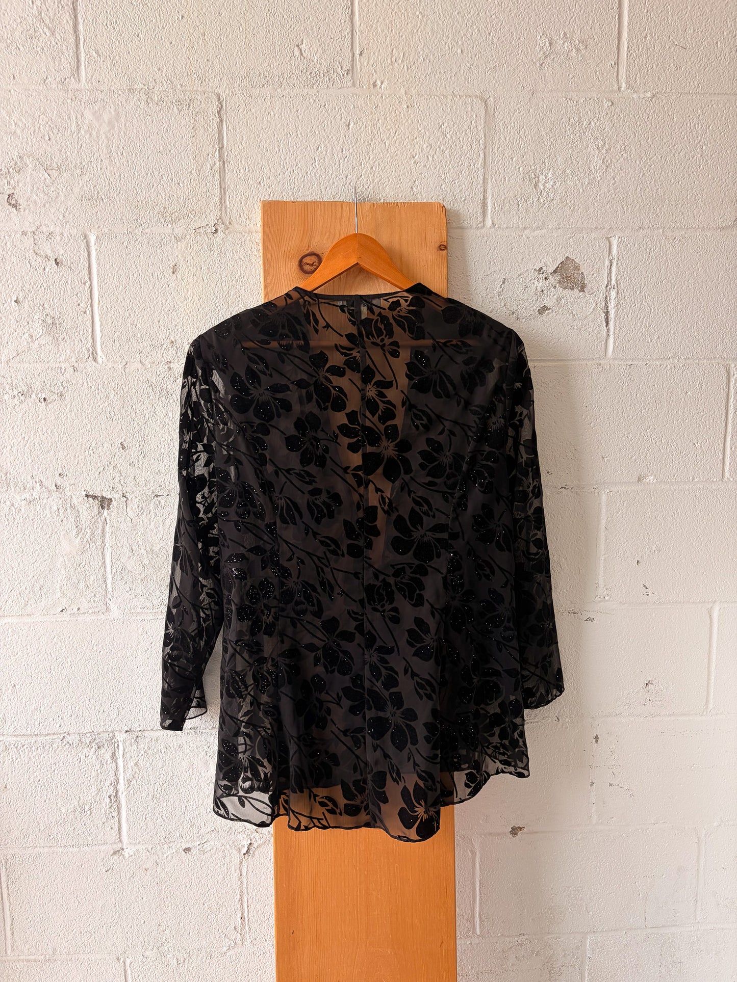 Vtg Black Semi-Sheer Lace Blouse : 18W