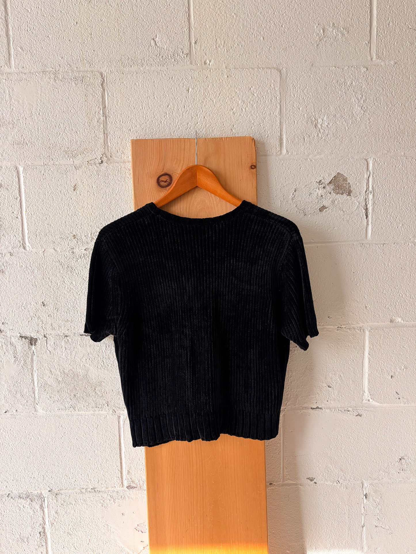 Vtg Black Zip Up Knit Top : L