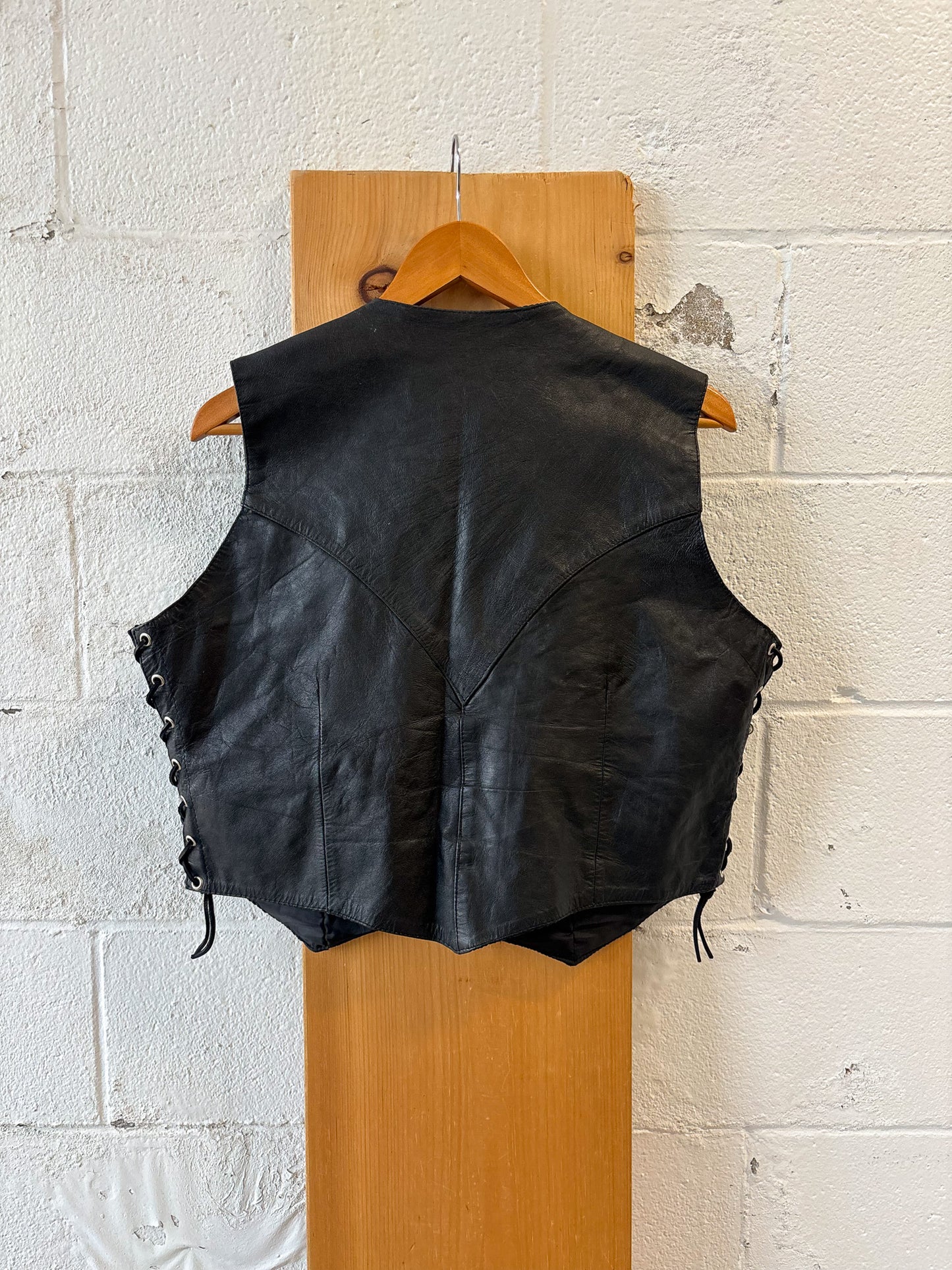 Genuine Black Leather Vest : L/XL