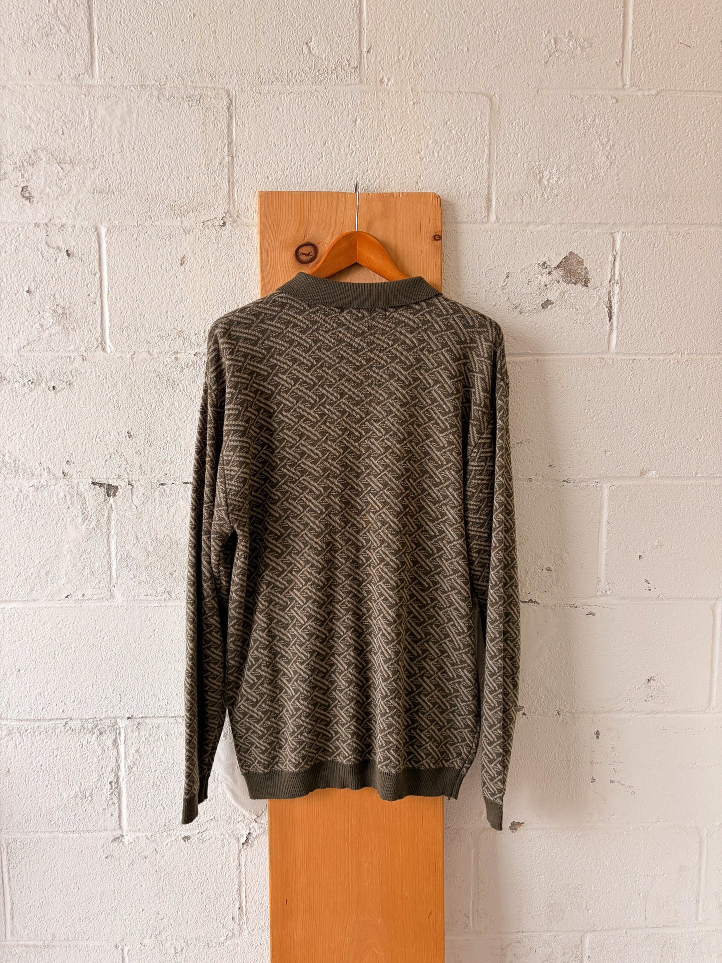 Patterned Green Collared Sweater : L