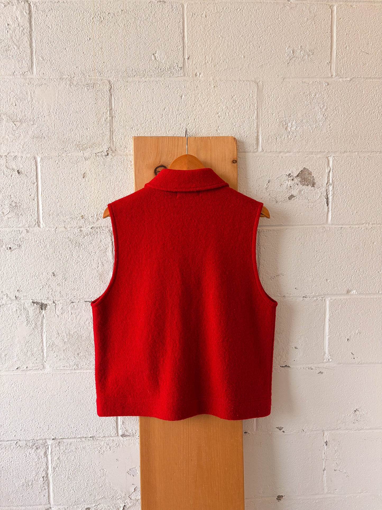 Vtg Red Wool Zip Up Vest : XL