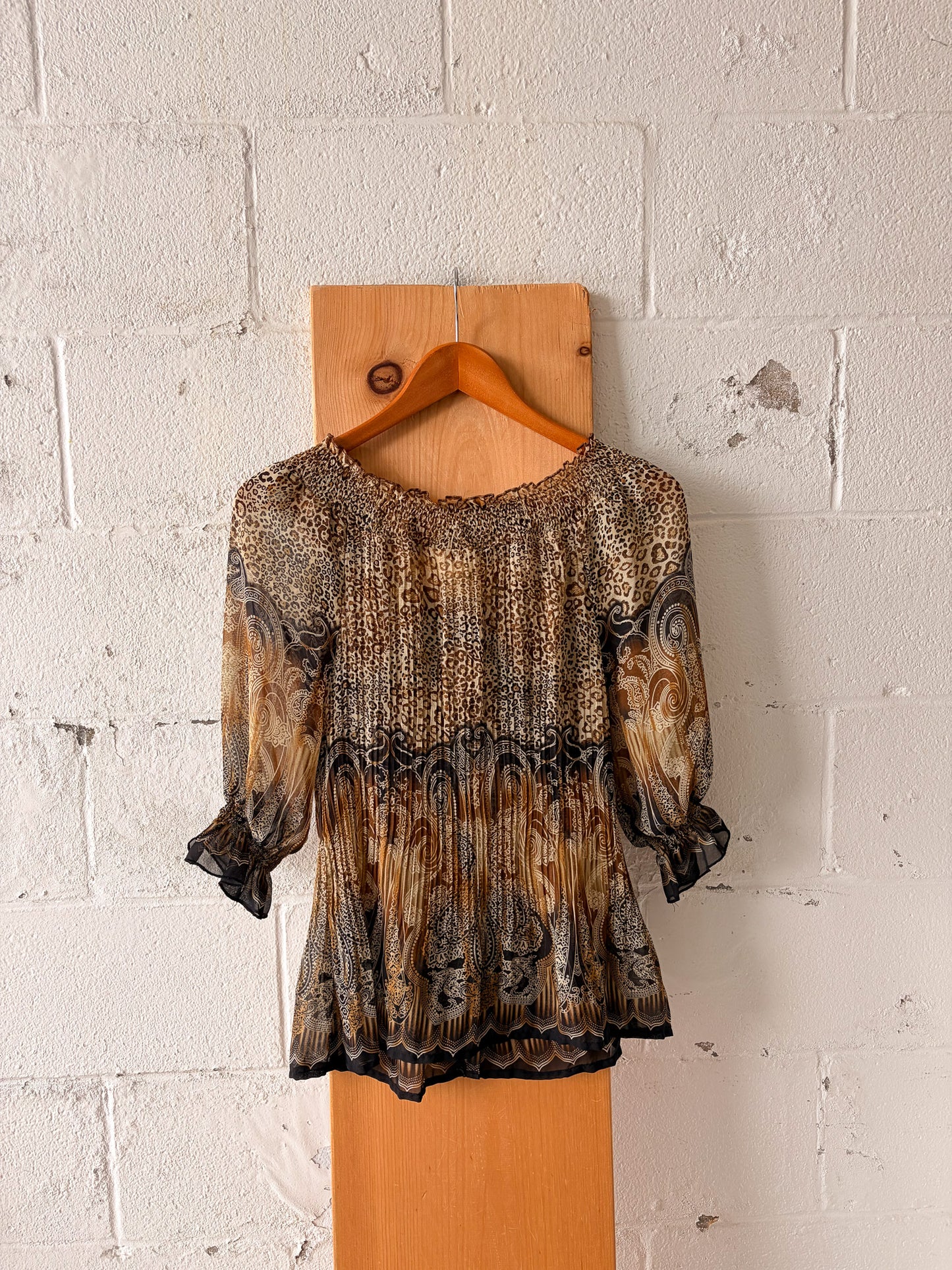 Semi-Sheer Paisley & Animal Print Blouse : PS