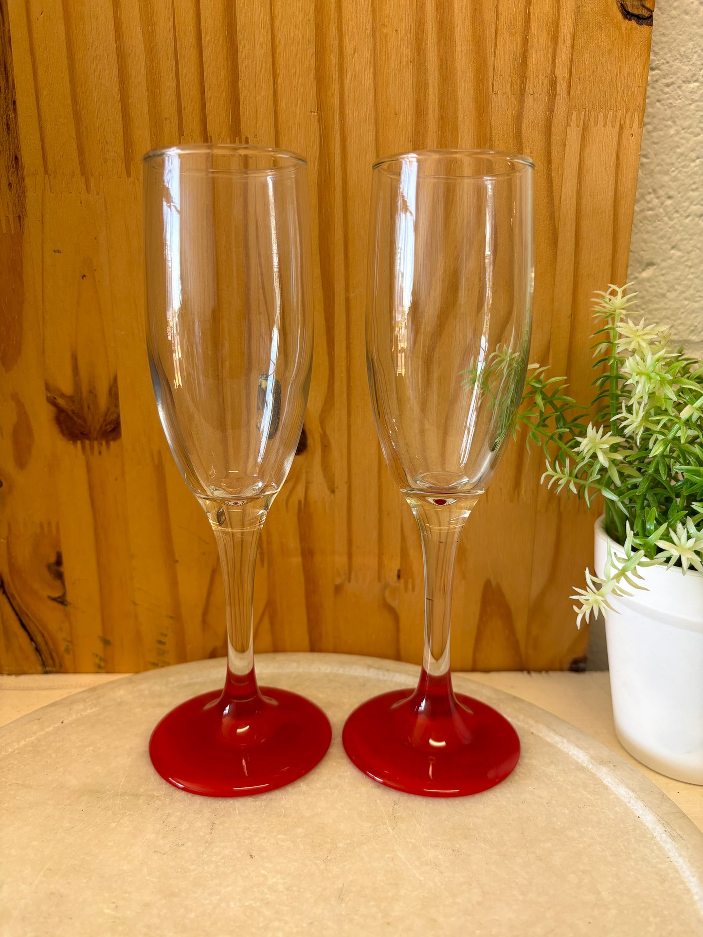 Pair of Red Base Flute Glasses (Local Pick Up Only)