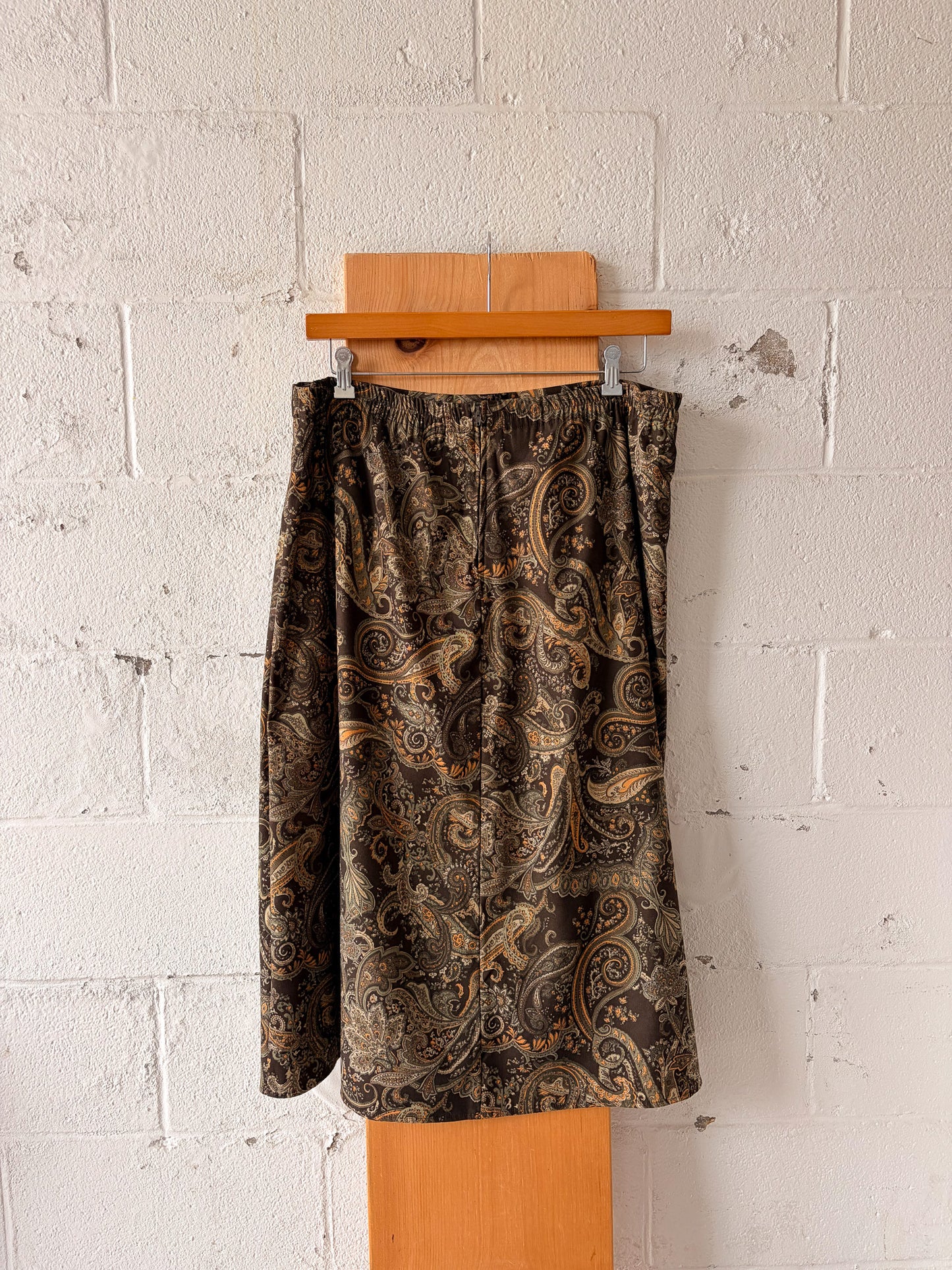 Dark Olive Paisley Skirt : 38"W