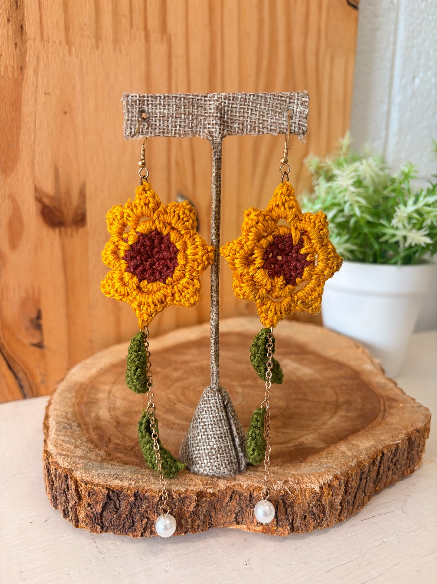 Handmade Crochet Sunflower Earrings