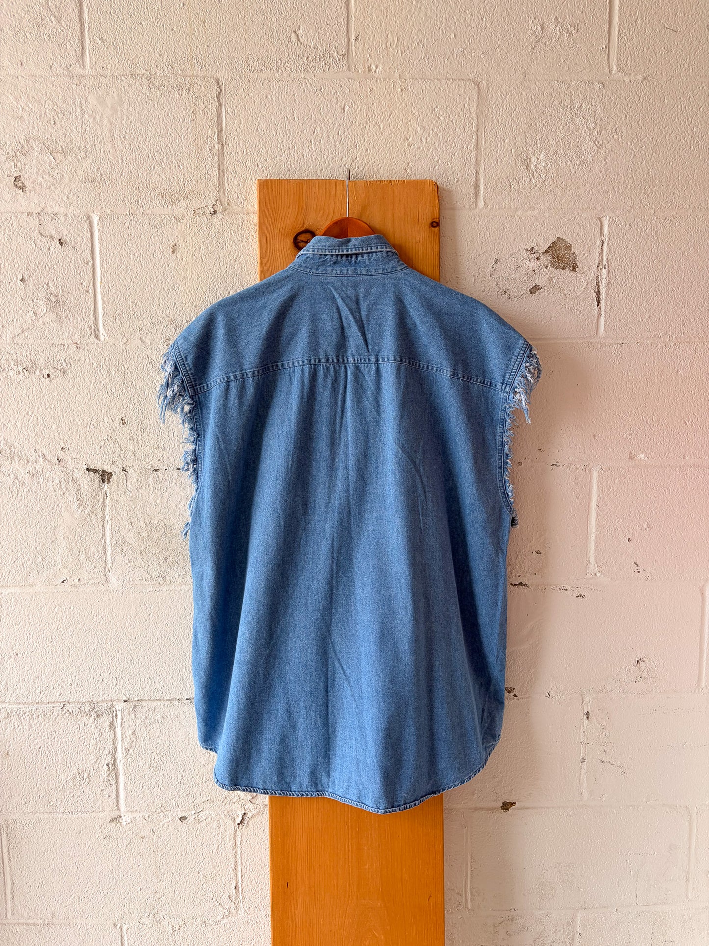 Vtg Blue Angels Distressed Denim Button Up : 2XL