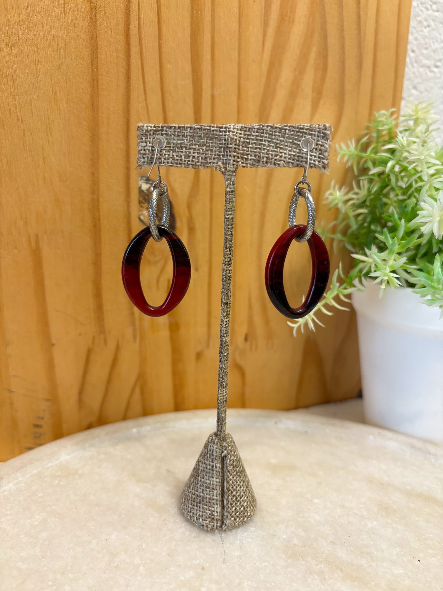 Red and Silver Hoop Earrings