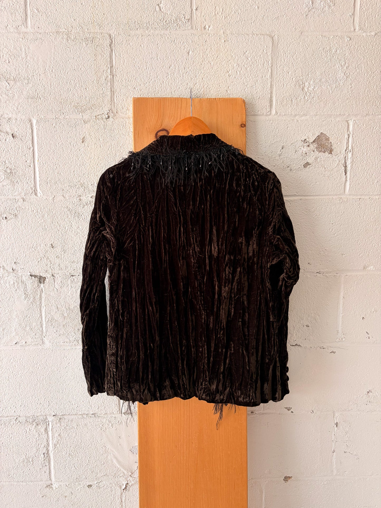 Feather Trimmed Beaded Velvet Cardigan : M