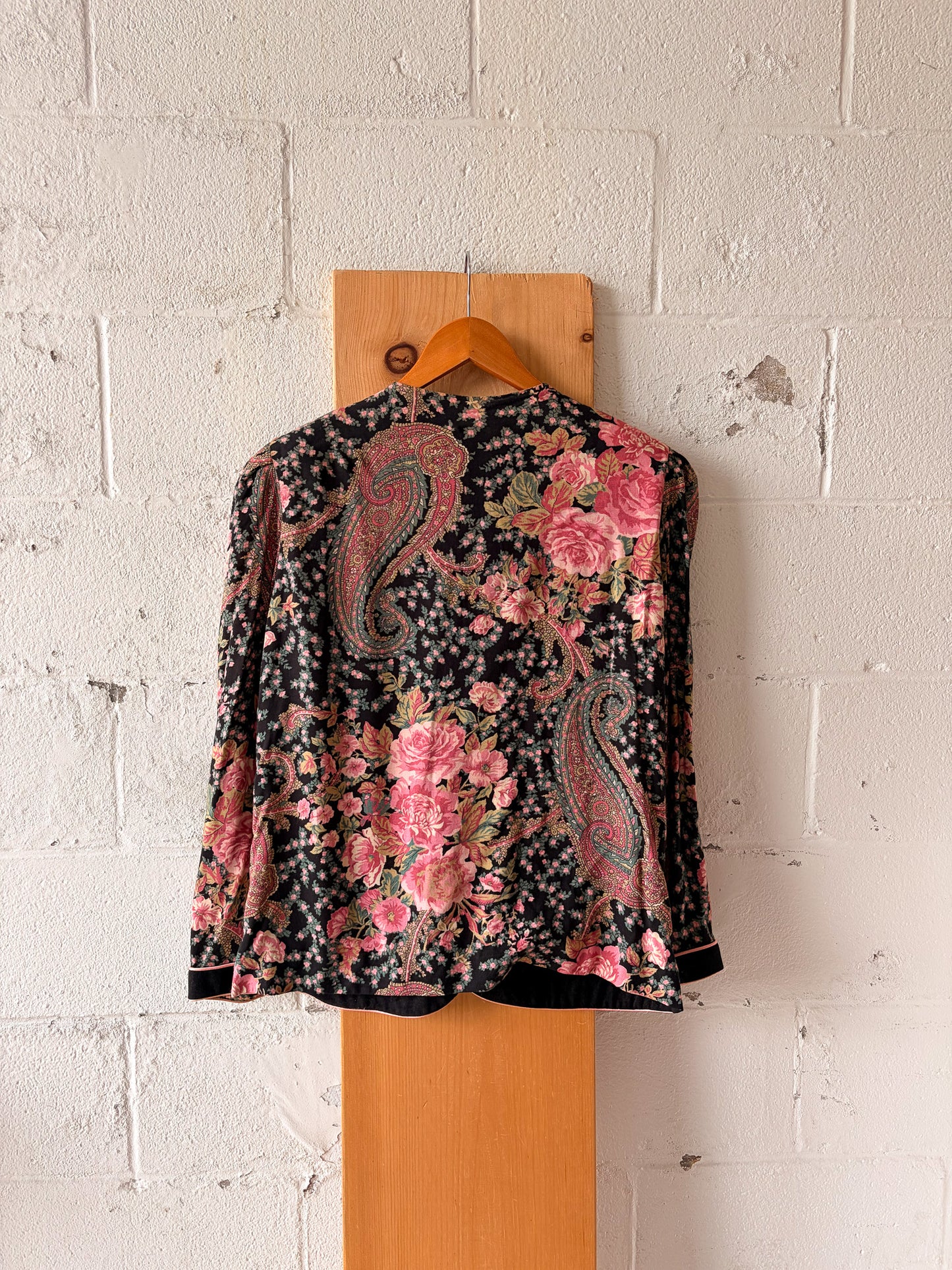 Vtg Pink Floral Button Down Blouse : L