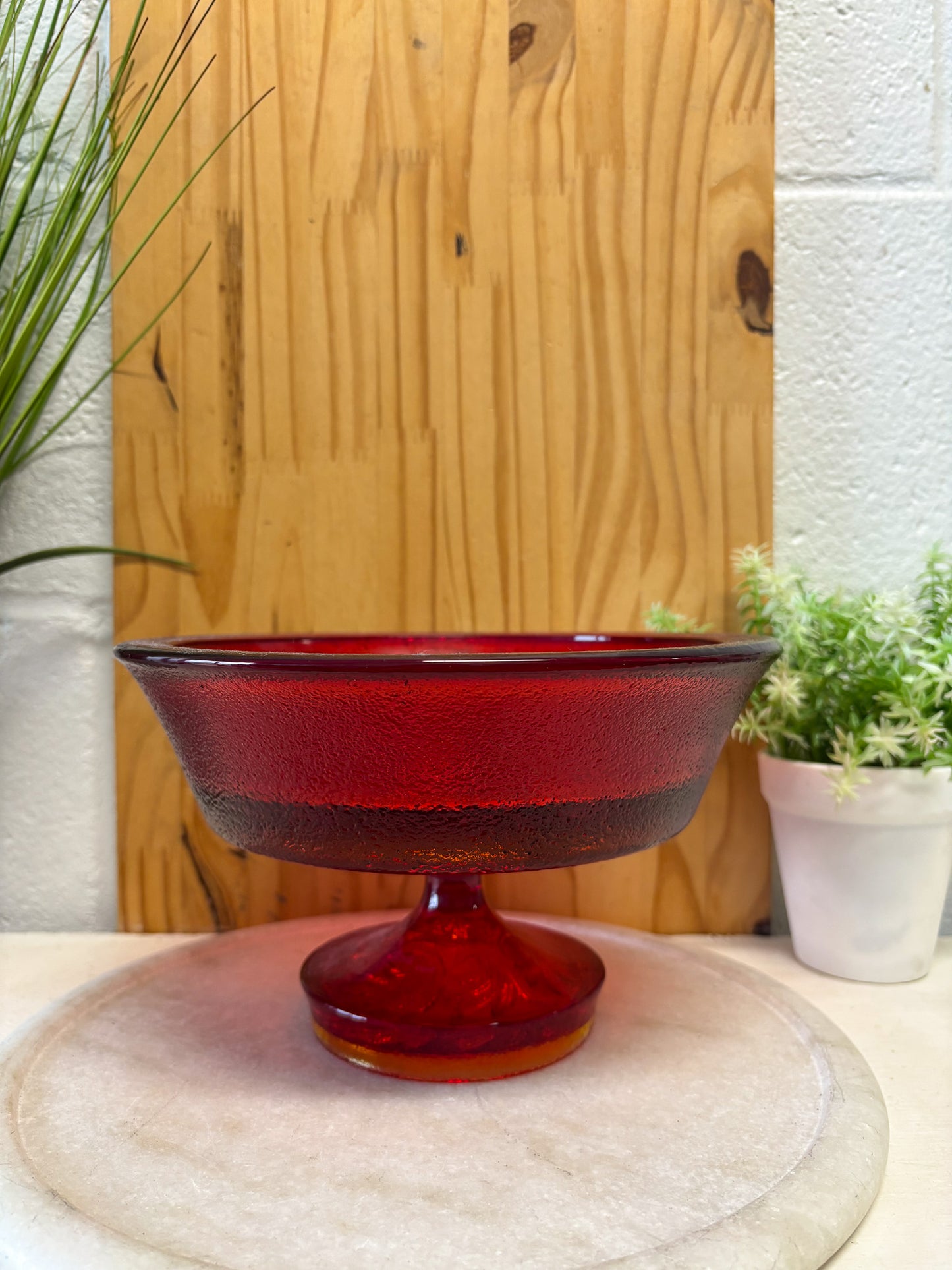 Vtg Red Glass Pedestal Dish (Local Pick Up Only)