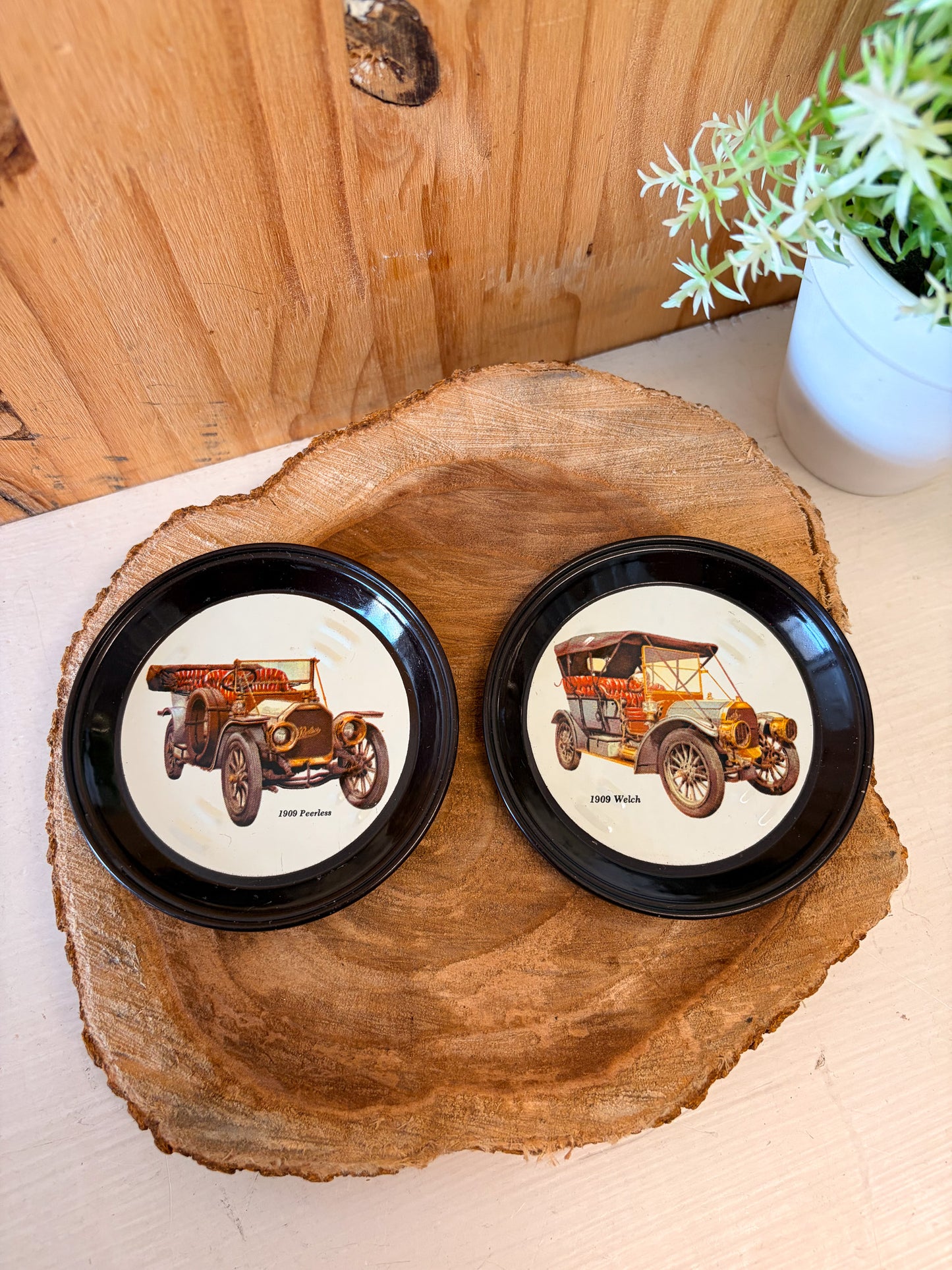 Vtg Car Tin Coasters Set