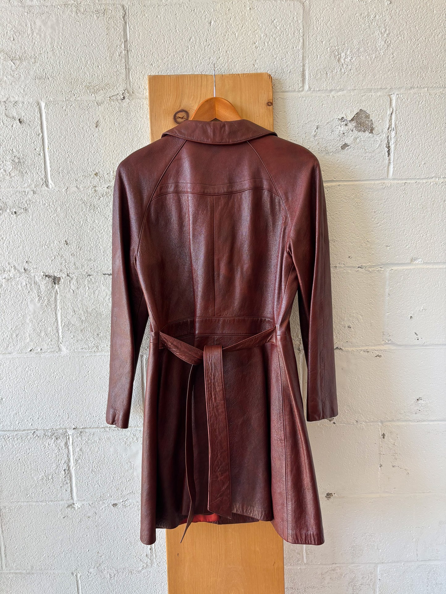 Vtg Brown Leather Trench : 16