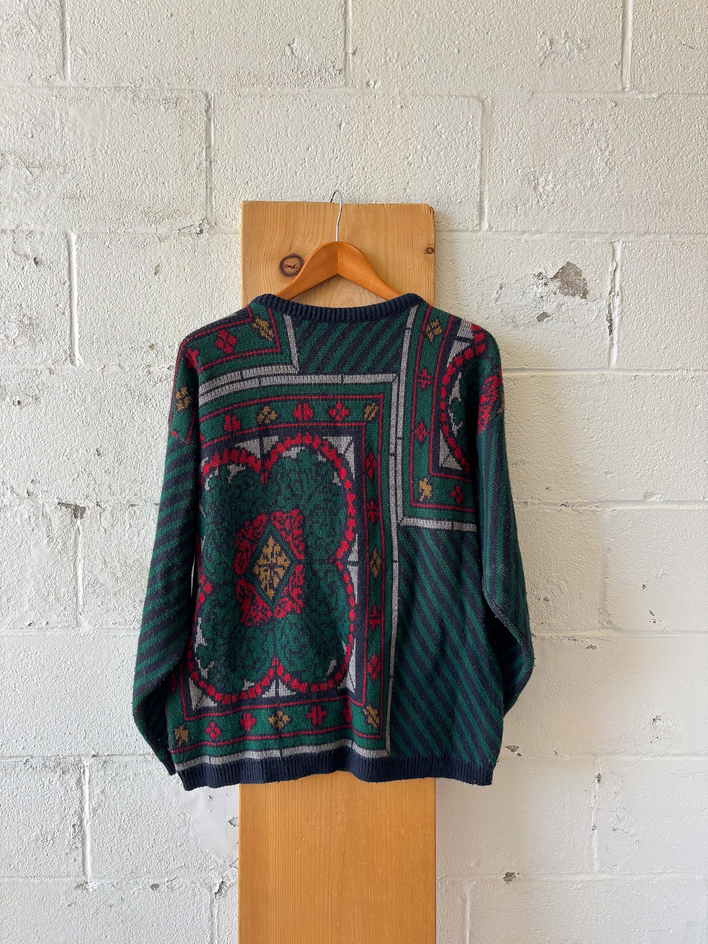 Vtg Green Patterned Sweater : L/XL