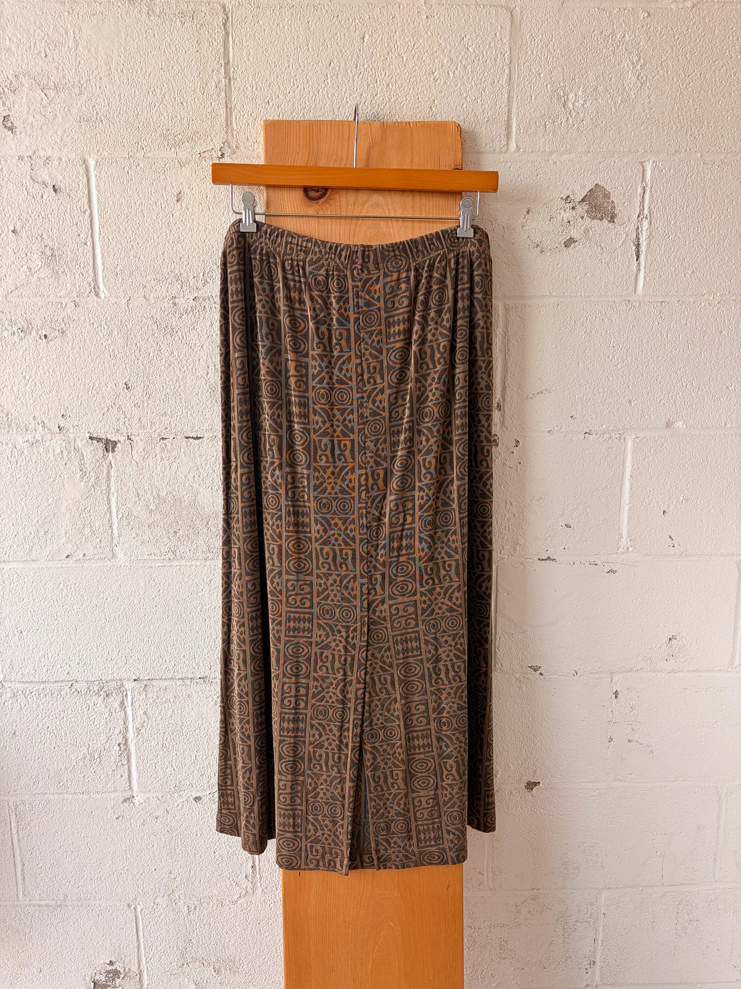 Brown Geometric Print Maxi Skirt : XL