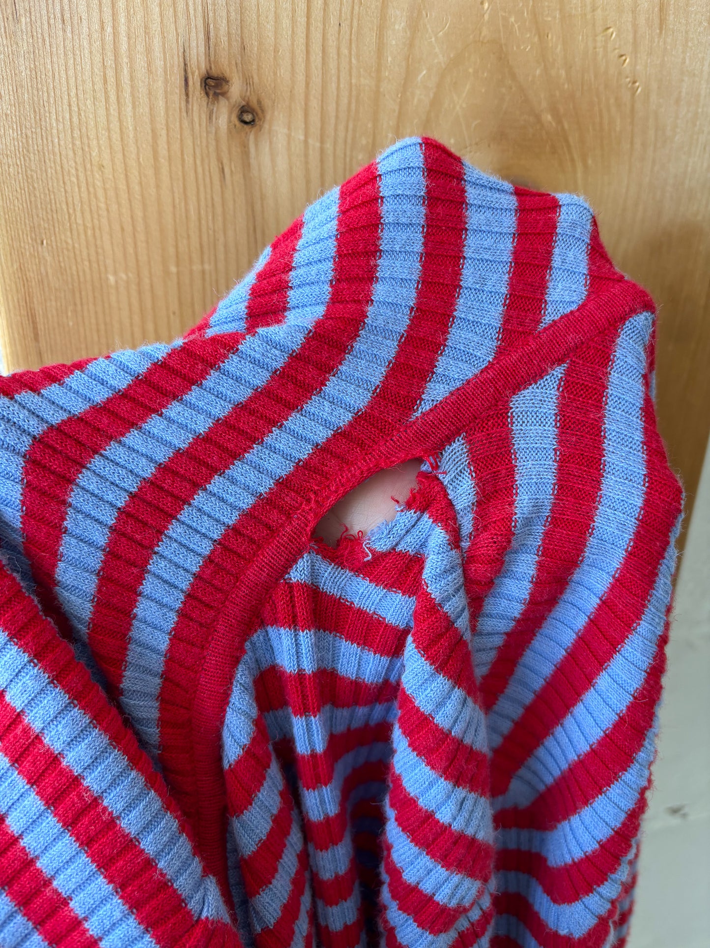Red & Blue Striped Hooded Sweater : M (As Is)