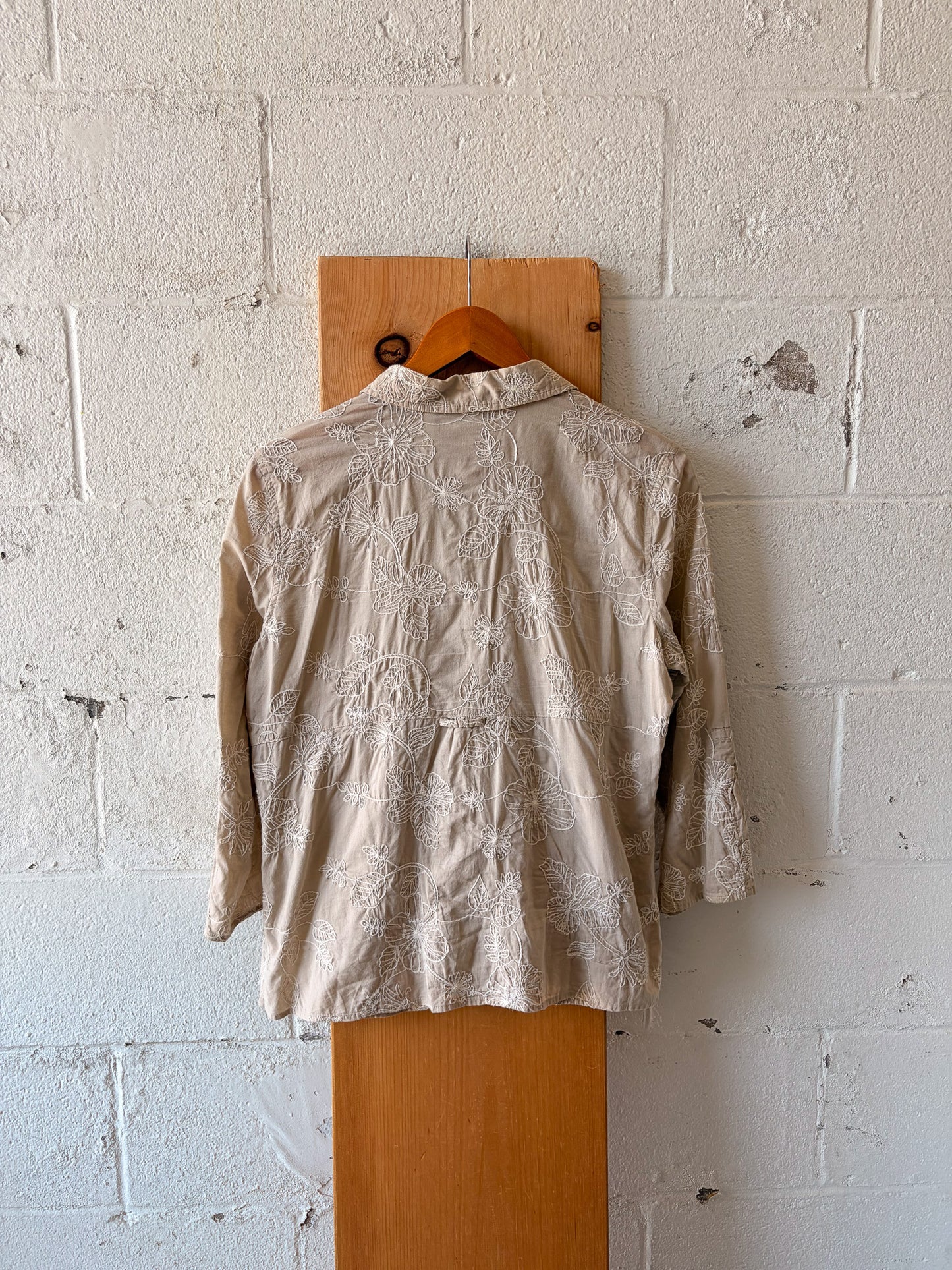 Floral Embroidered Khaki Top : L