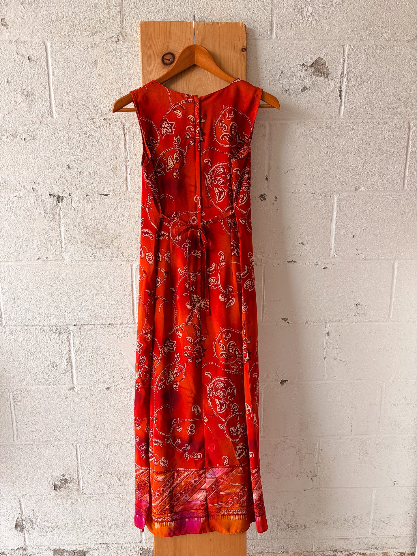 Vtg Orange Patterned Maxi Dress : S