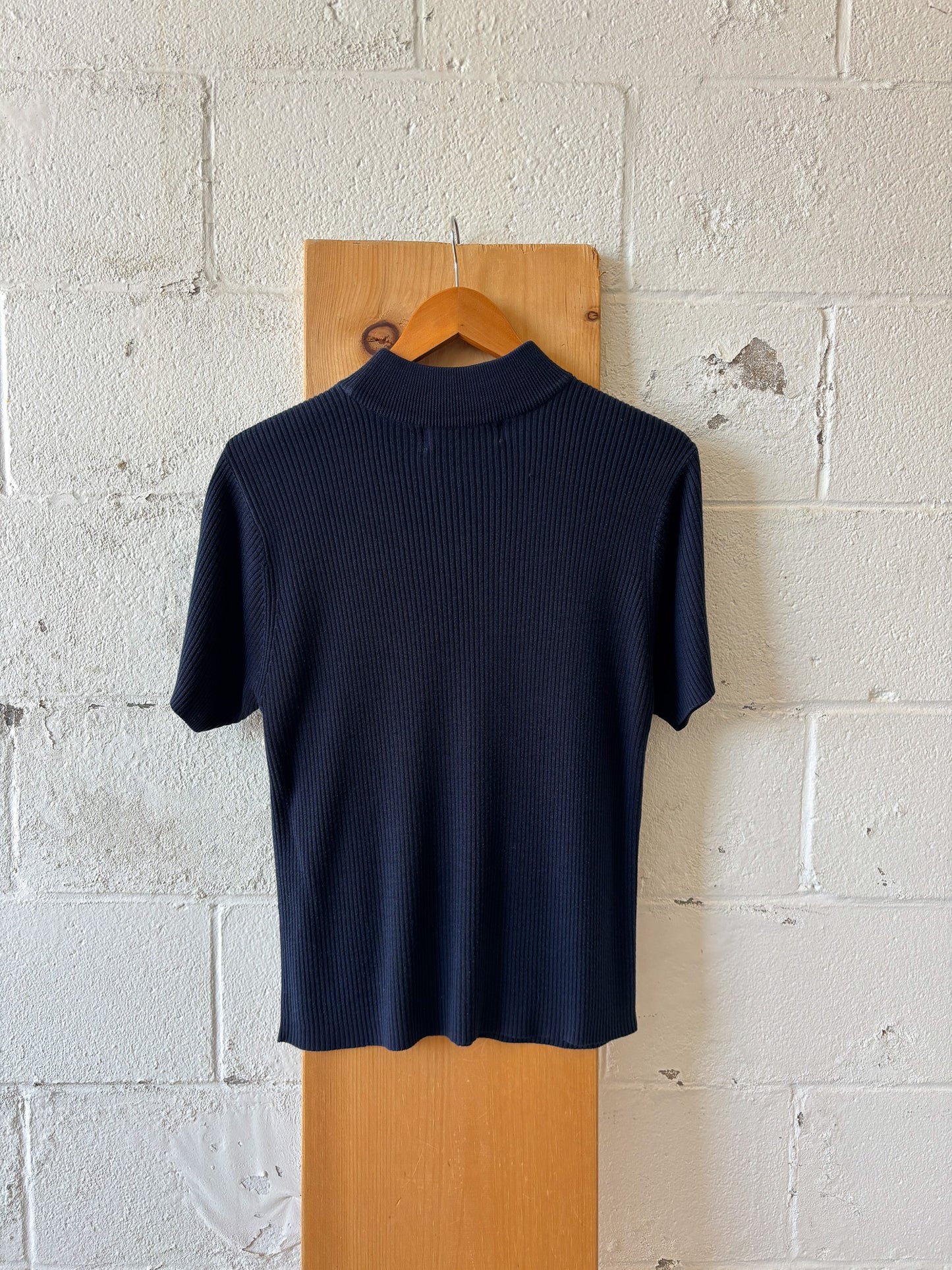 Vtg Short Sleeve Navy Mock Neck Sweater : M