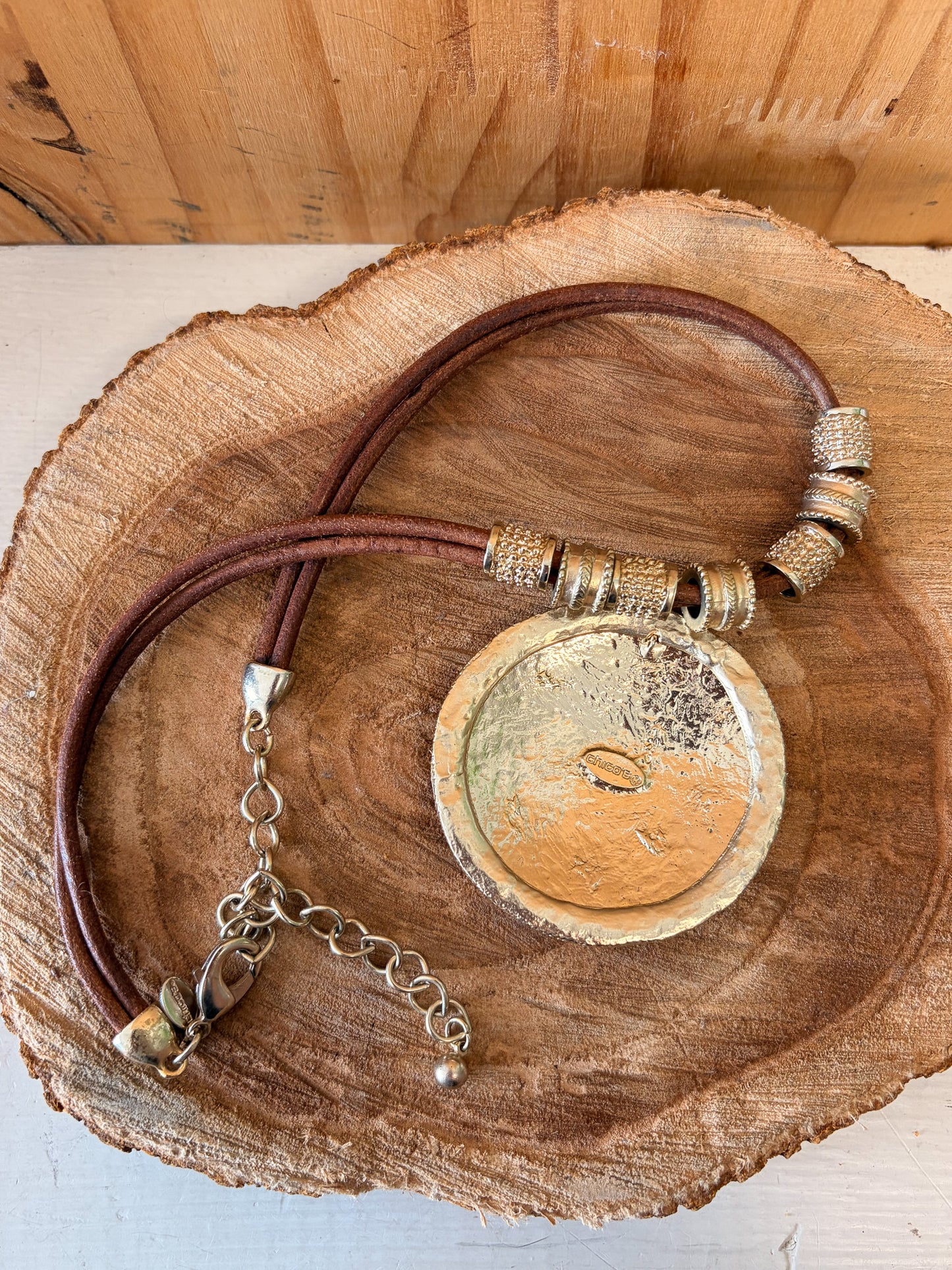 Brown Cord Circle Pendant Necklace