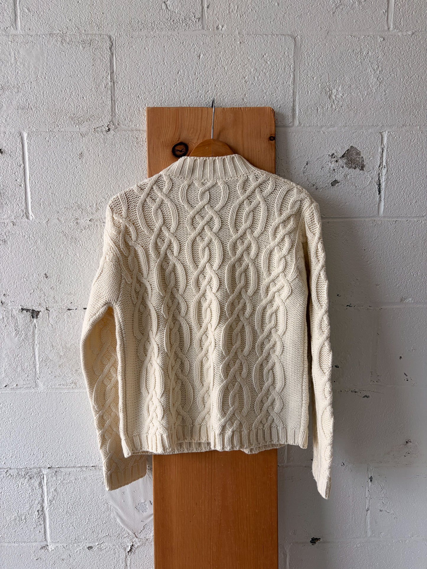 Vtg Cream Knit Zip Up Sweater : M