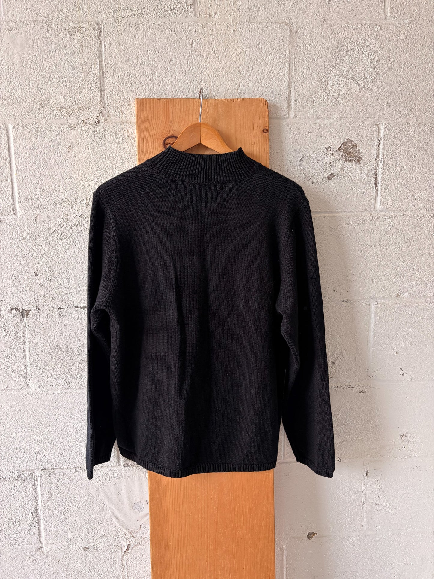 Black Mock Neck Flower Sweater : XL